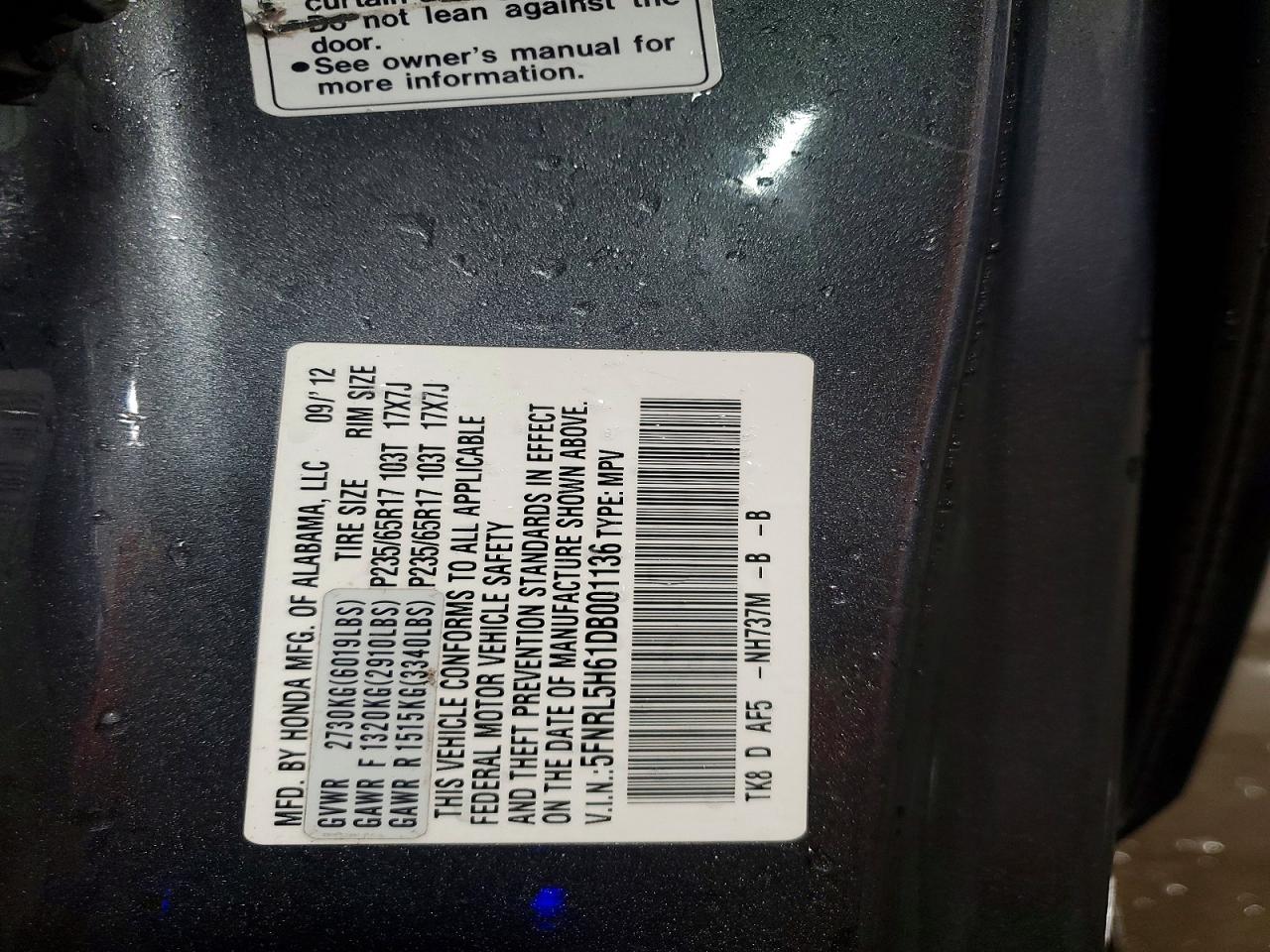 2013 Honda Odyssey Exl Gray vin: 5FNRL5H61DB001136