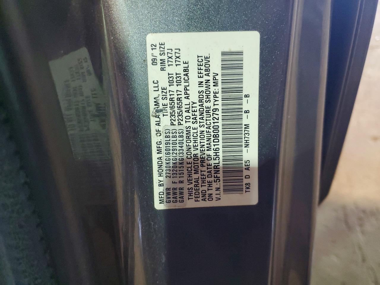 2013 Honda Odyssey Exl Gray vin: 5FNRL5H61DB001279