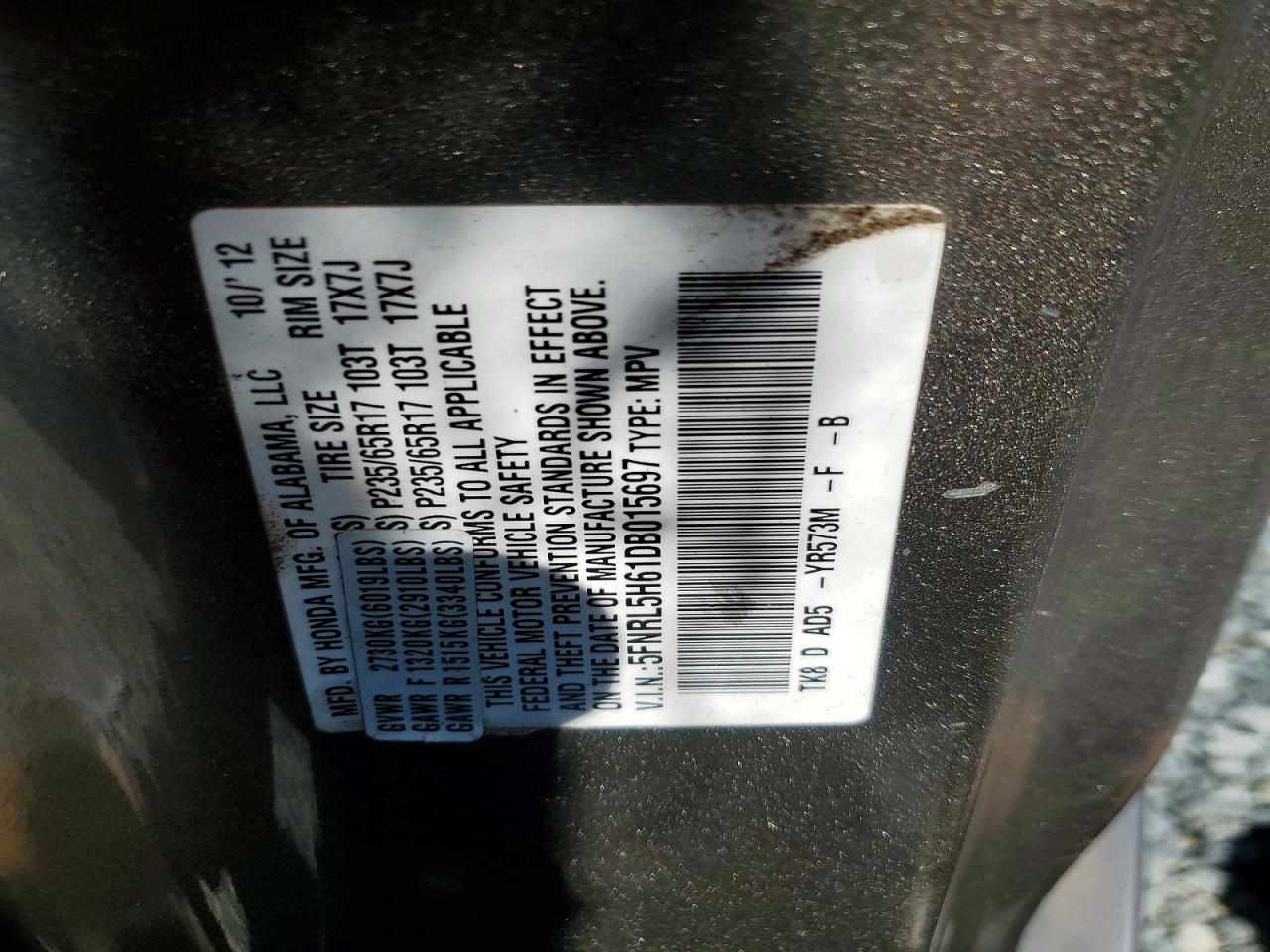 2013 Honda Odyssey Tan vin: 5FNRL5H61DB015697