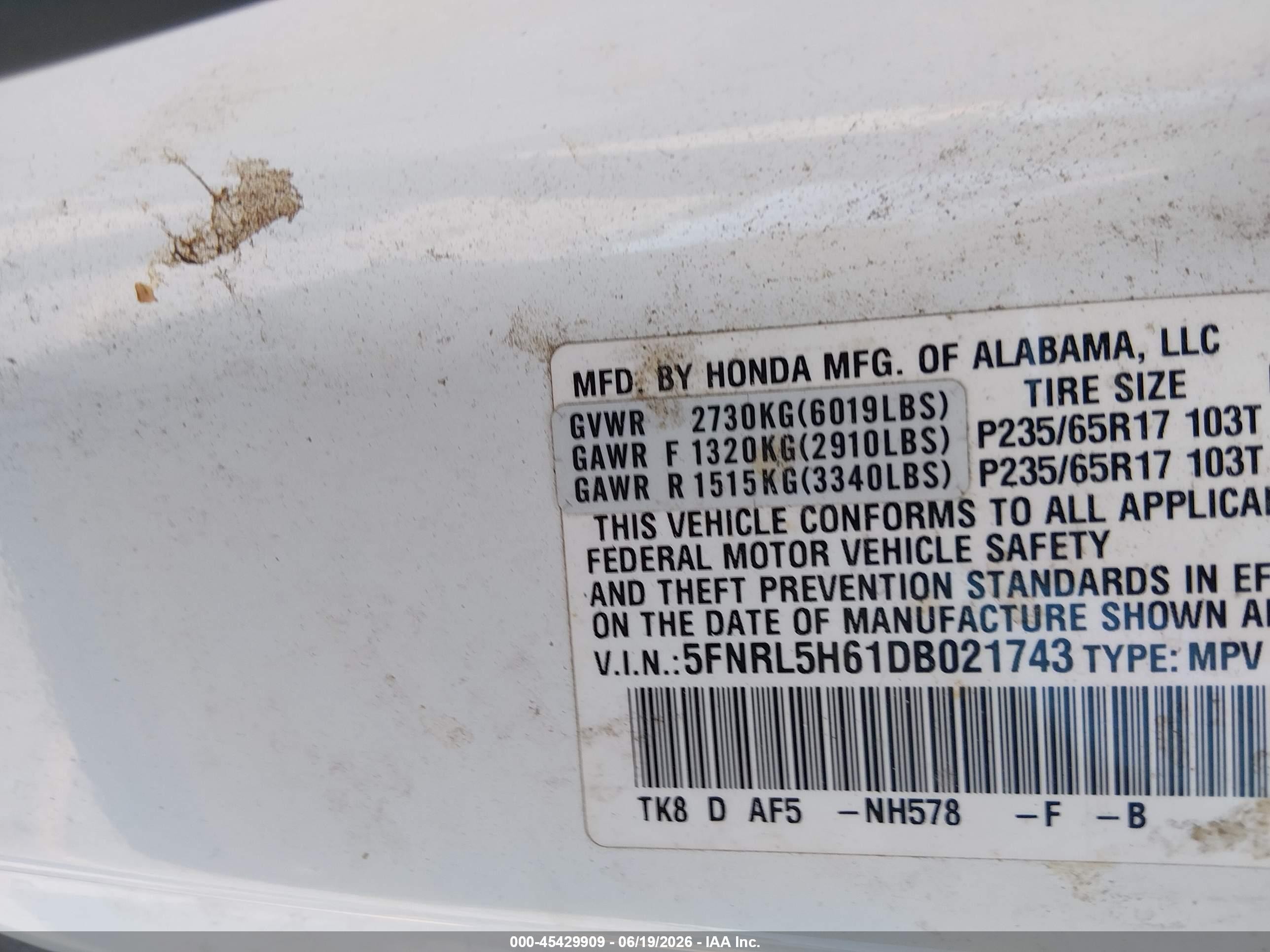 2013 Honda Odyssey Ex-l White vin: 5FNRL5H61DB021743