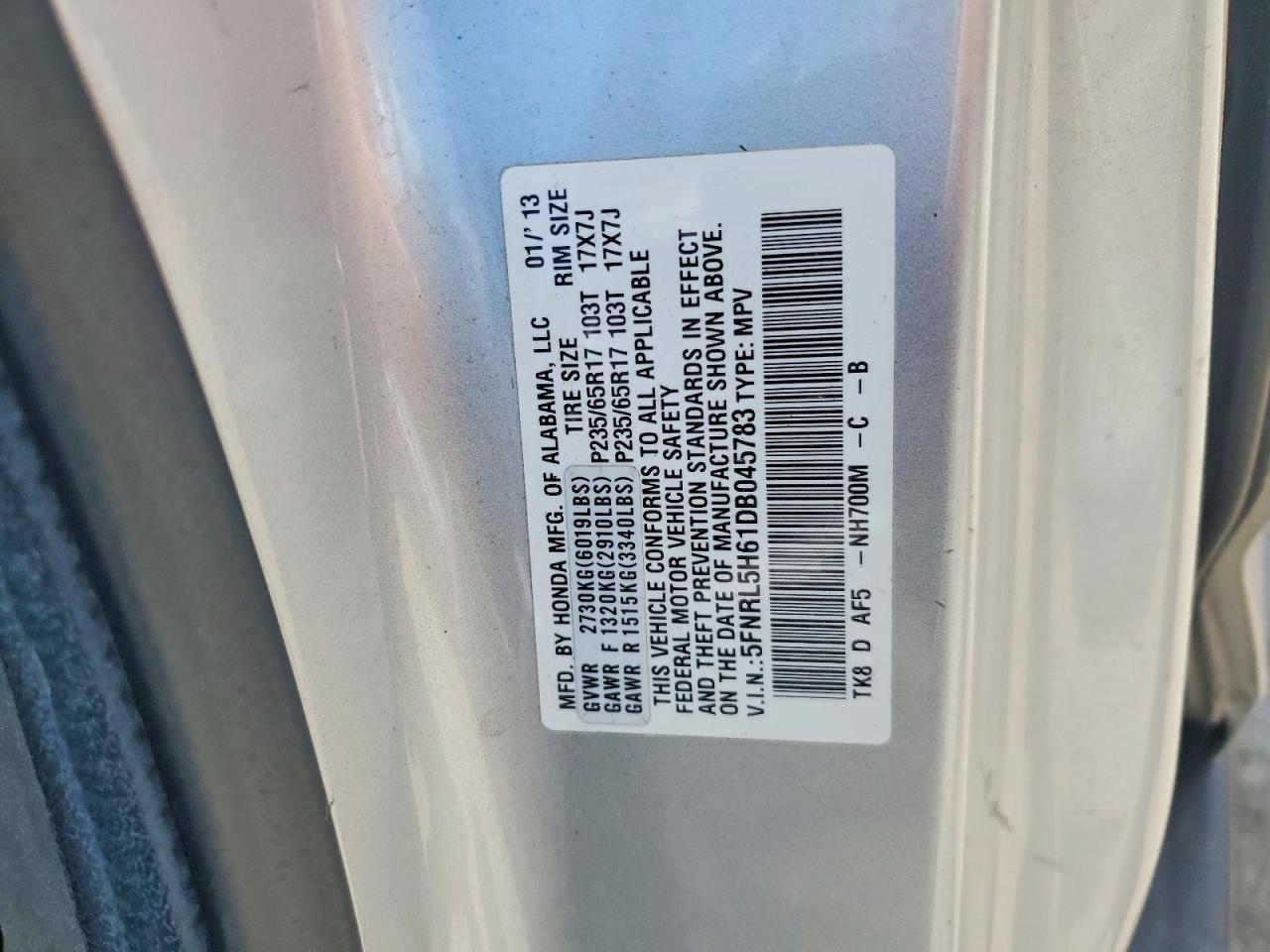 2013 Honda Odyssey Exl Серый vin: 5FNRL5H61DB045783