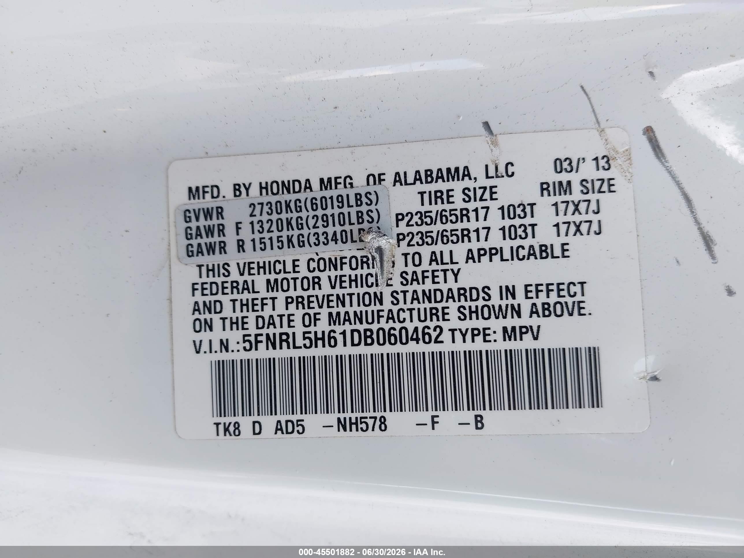 2013 Honda Odyssey Ex-l White vin: 5FNRL5H61DB060462