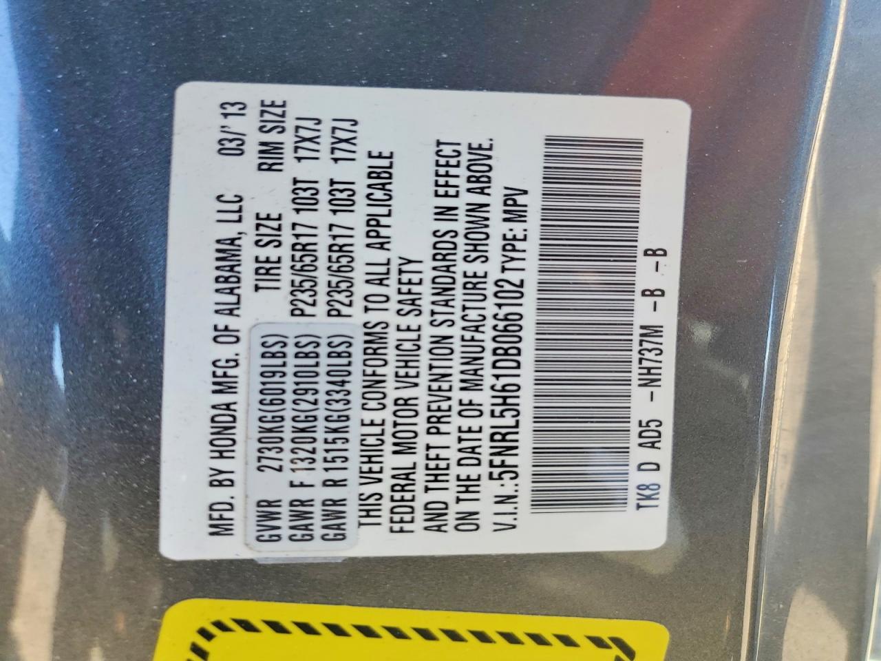 2013 Honda Odyssey Exl Gray vin: 5FNRL5H61DB066102