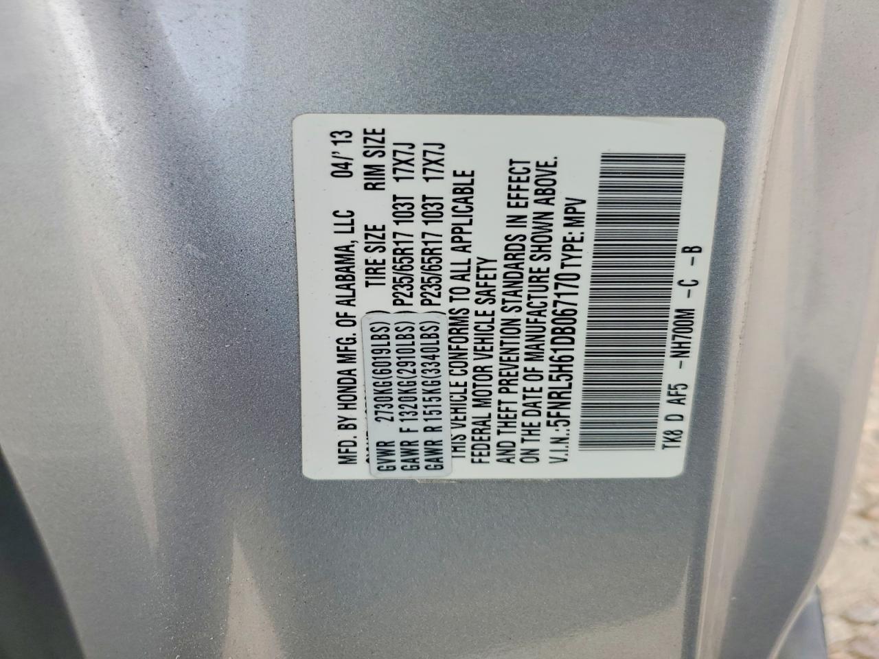 2013 Honda Odyssey Exl Silver vin: 5FNRL5H61DB067170