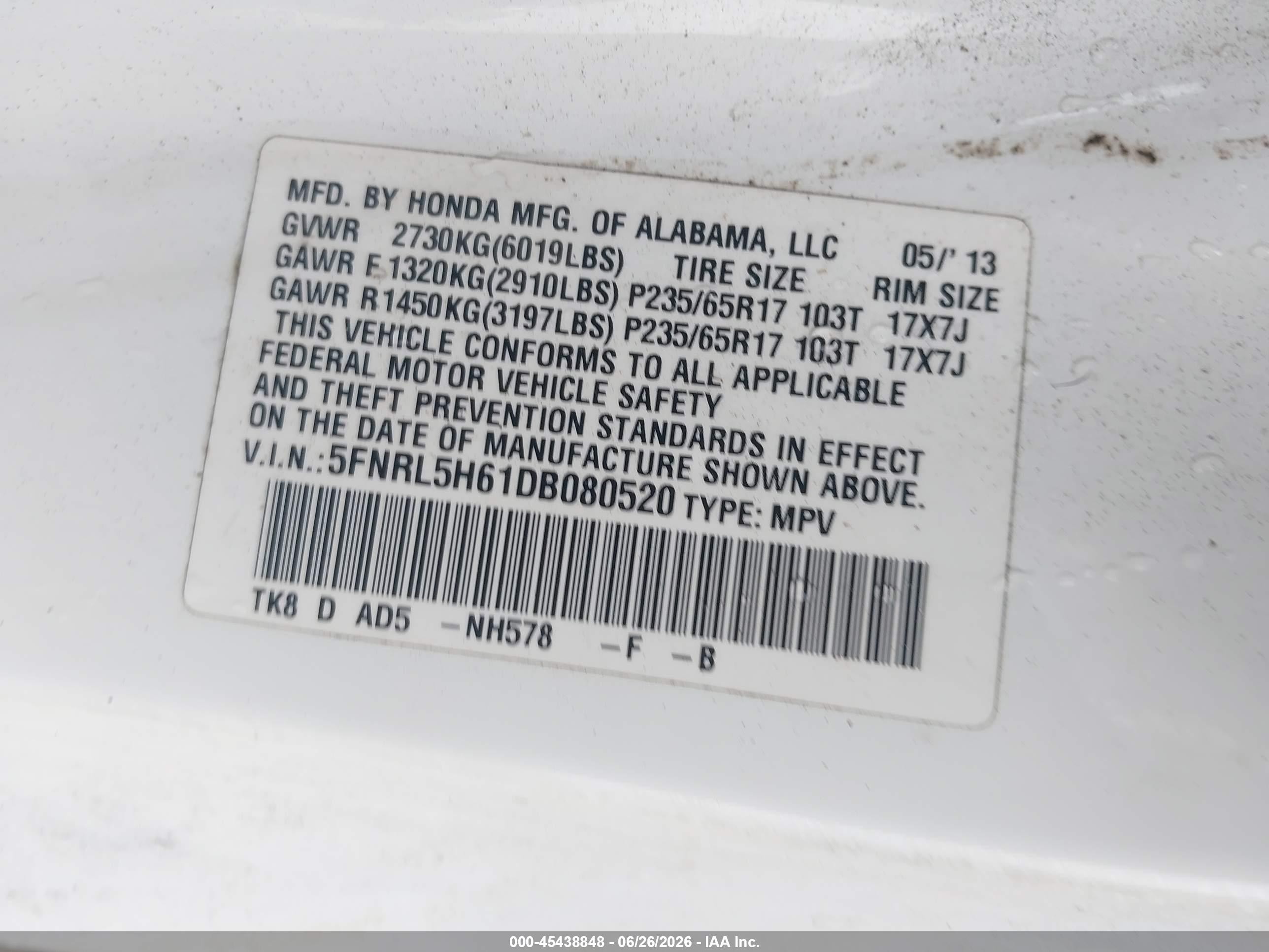 2013 Honda Odyssey Ex-l White vin: 5FNRL5H61DB080520