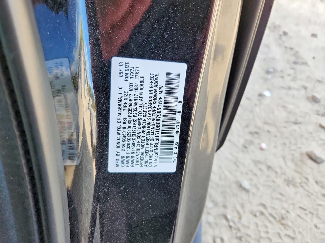 2013 Honda Odyssey Exl Black vin: 5FNRL5H61DB087905