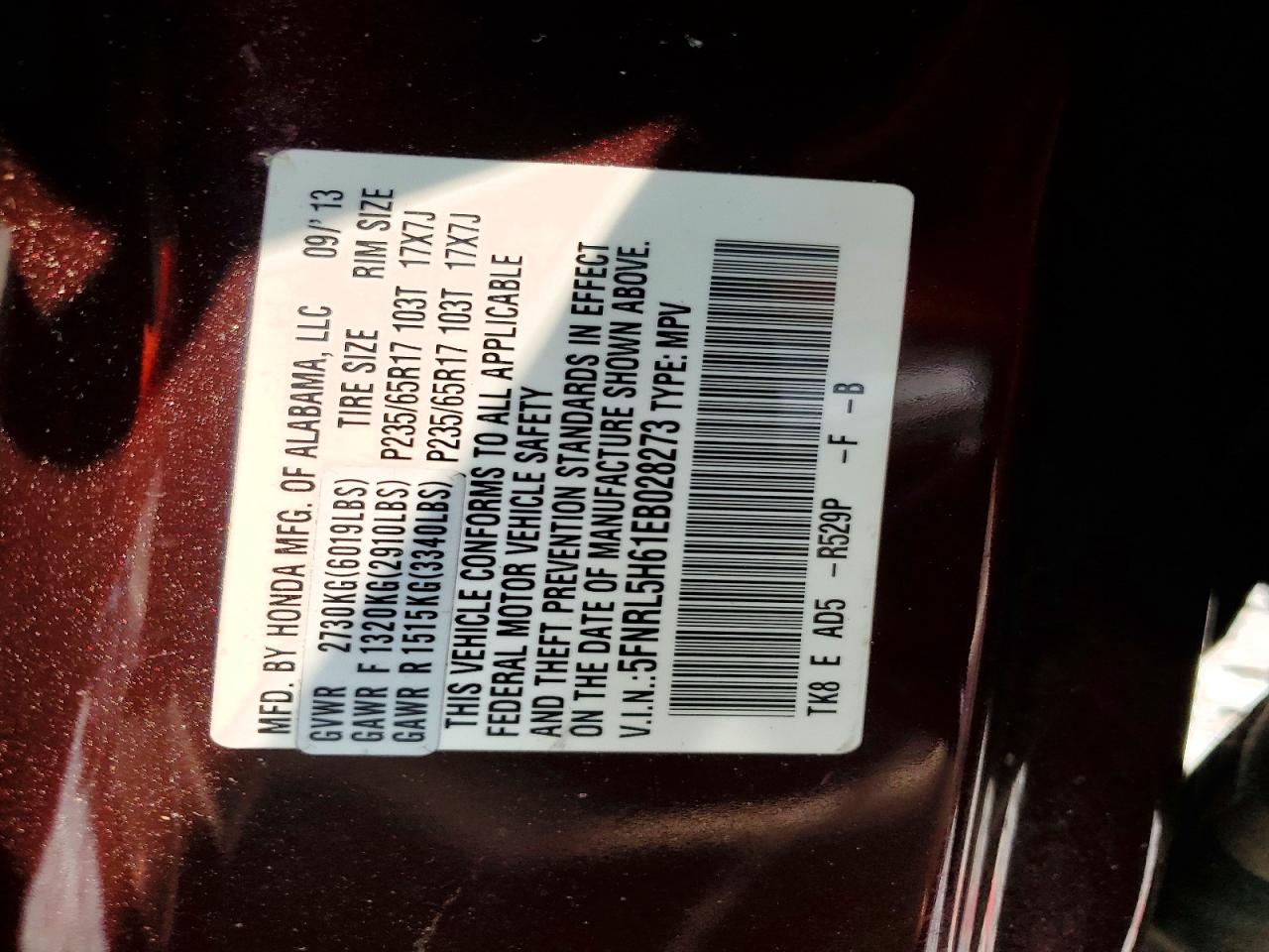 2014 Honda Odyssey Exl Burgundy vin: 5FNRL5H61EB028273