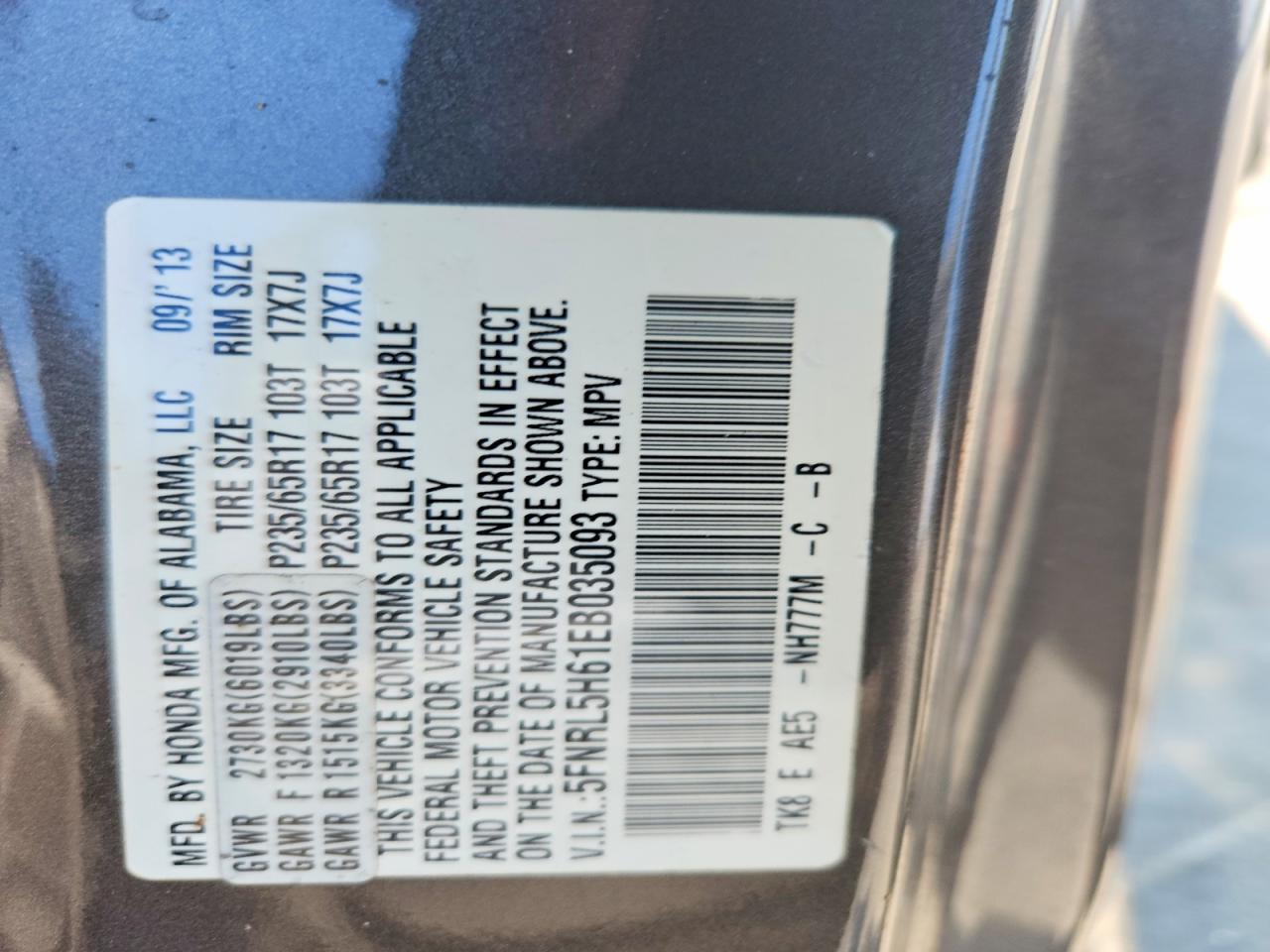 2014 Honda Odyssey Exl Gray vin: 5FNRL5H61EB035093
