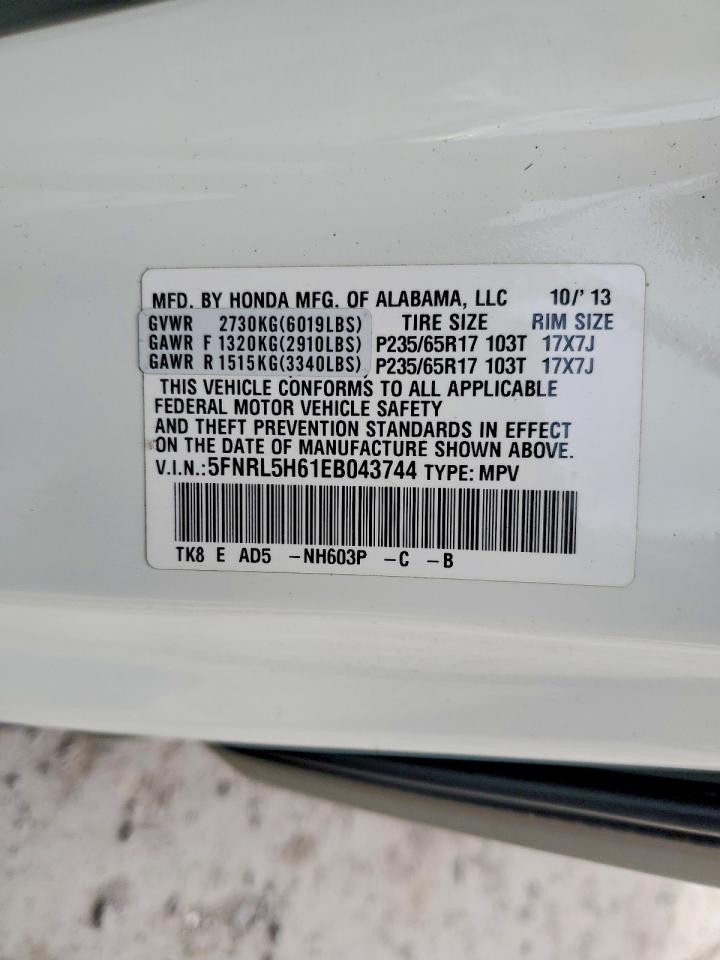 2014 Honda Odyssey Exl White vin: 5FNRL5H61EB043744