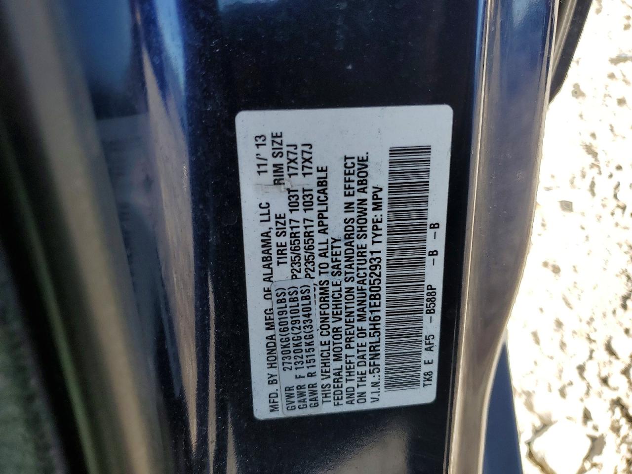 2014 Honda Odyssey Exl Blue vin: 5FNRL5H61EB052931