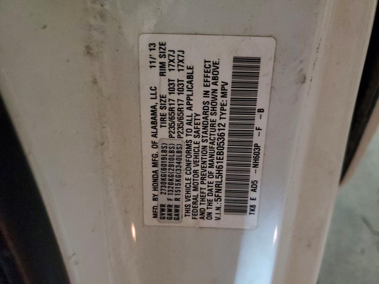 2014 Honda Odyssey Exl White vin: 5FNRL5H61EB053612