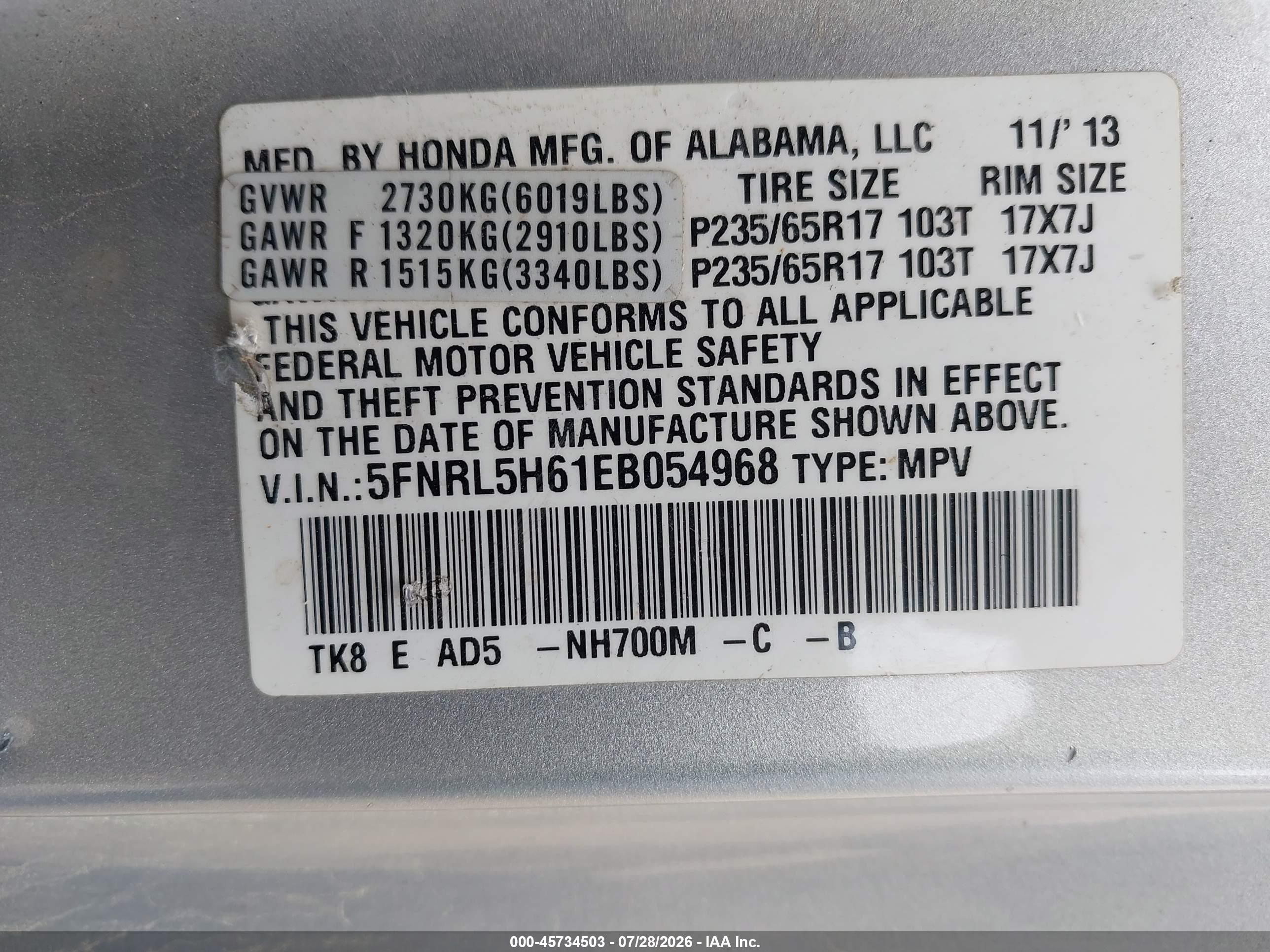 2014 Honda Odyssey Ex-l Silver vin: 5FNRL5H61EB054968