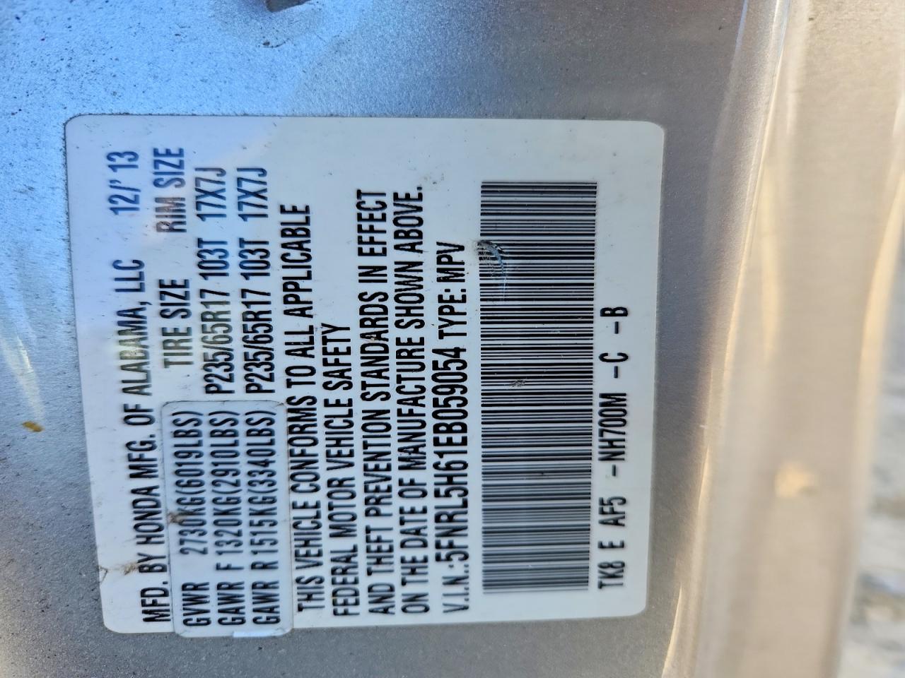 2014 Honda Odyssey Exl Silver vin: 5FNRL5H61EB059054