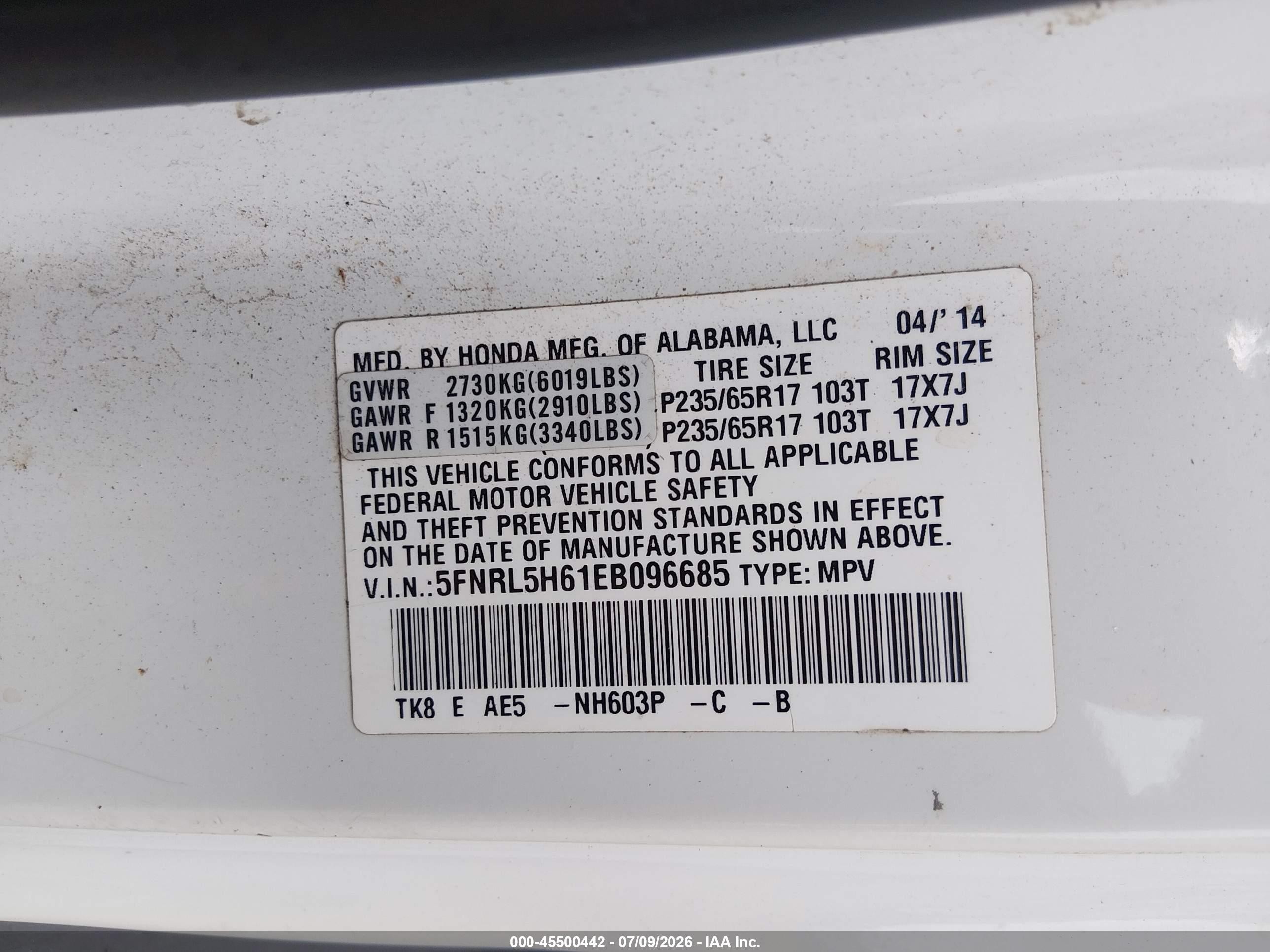 2014 Honda Odyssey Ex-l White vin: 5FNRL5H61EB096685