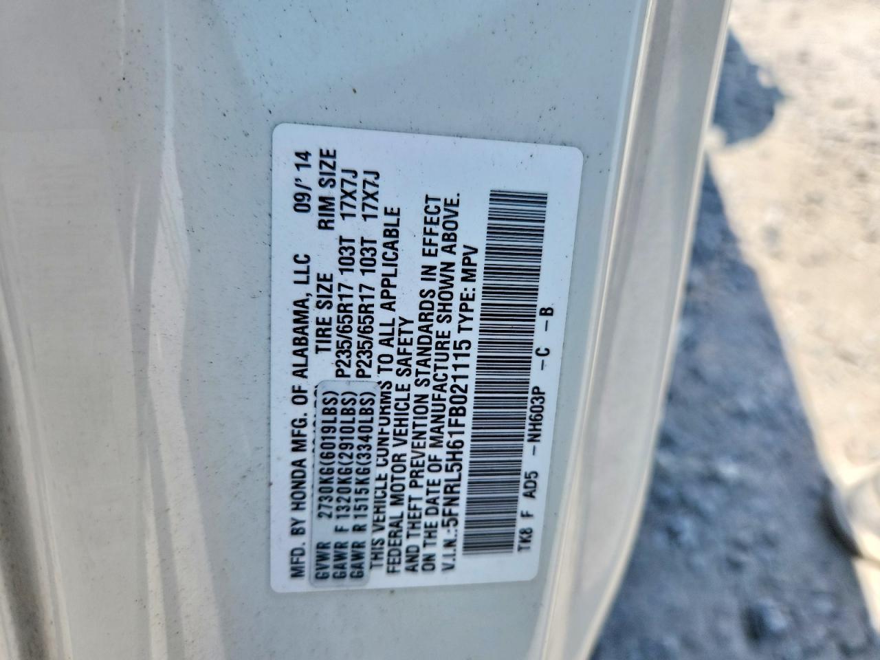 2015 Honda Odyssey Exl White vin: 5FNRL5H61FB021115