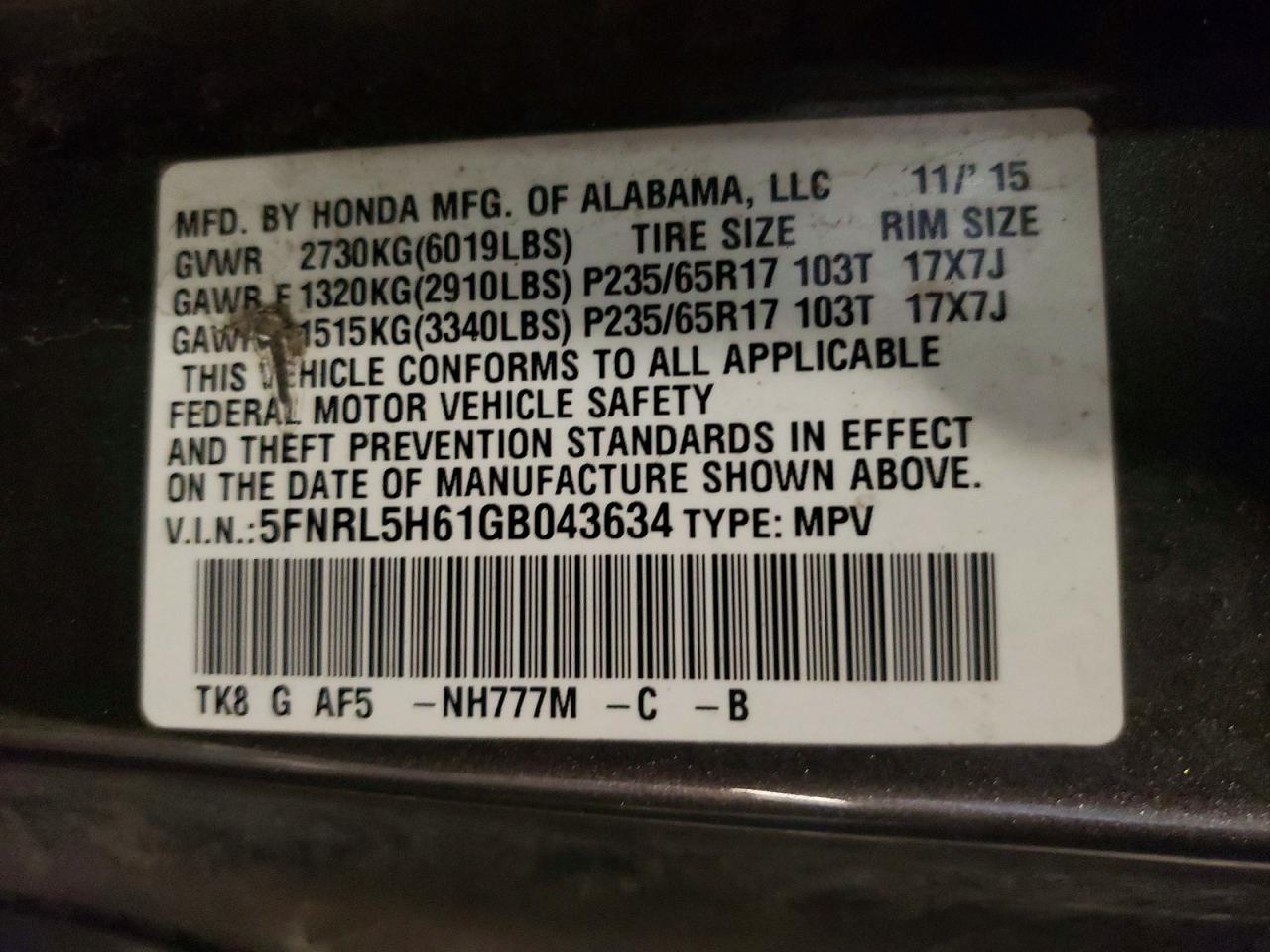 2016 Honda Odyssey Exl Silver vin: 5FNRL5H61GB043634