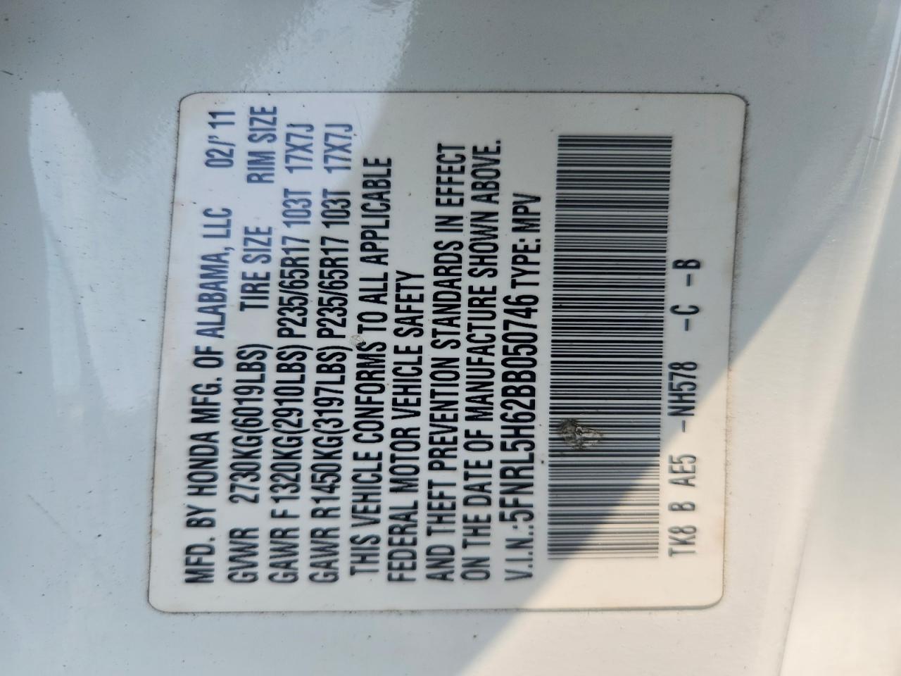 2011 Honda Odyssey Exl Белый vin: 5FNRL5H62BB050746