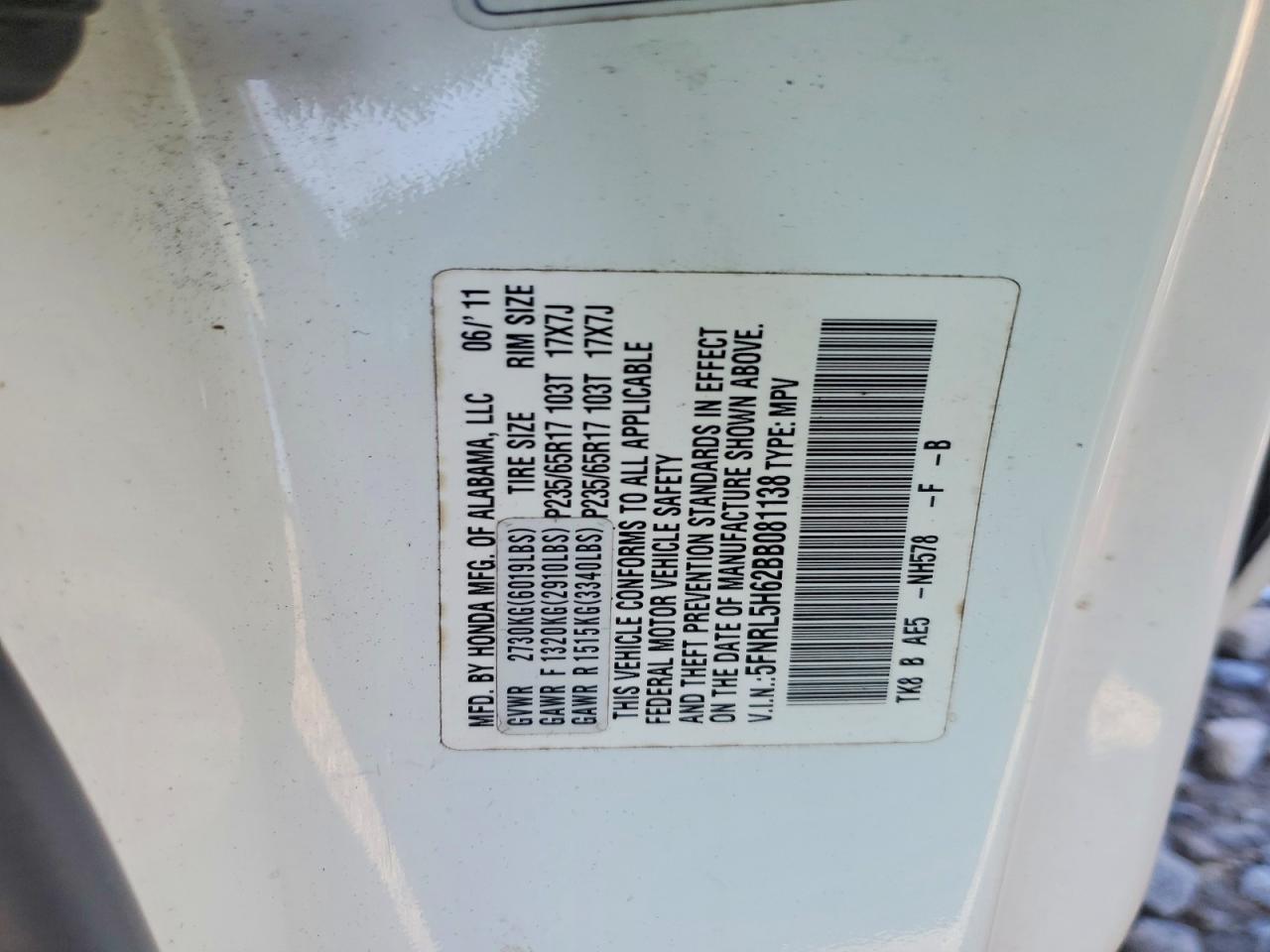 2011 Honda Odyssey White vin: 5FNRL5H62BB081138