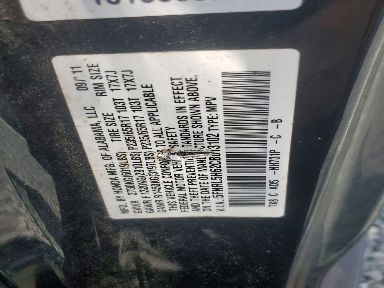 2012 Honda Odyssey Exl Black vin: 5FNRL5H62CB013102