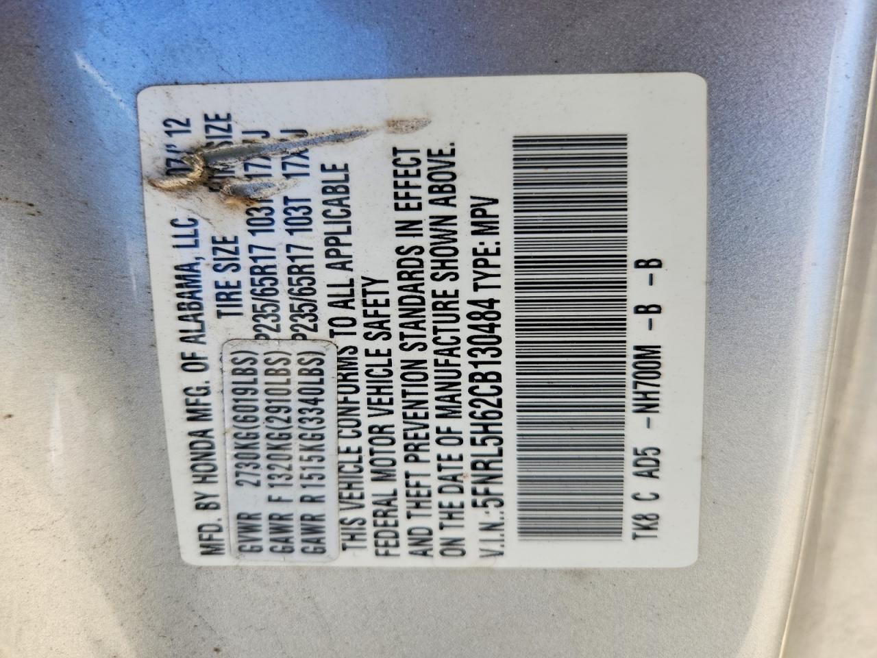 2012 Honda Odyssey Exl Silver vin: 5FNRL5H62CB130484