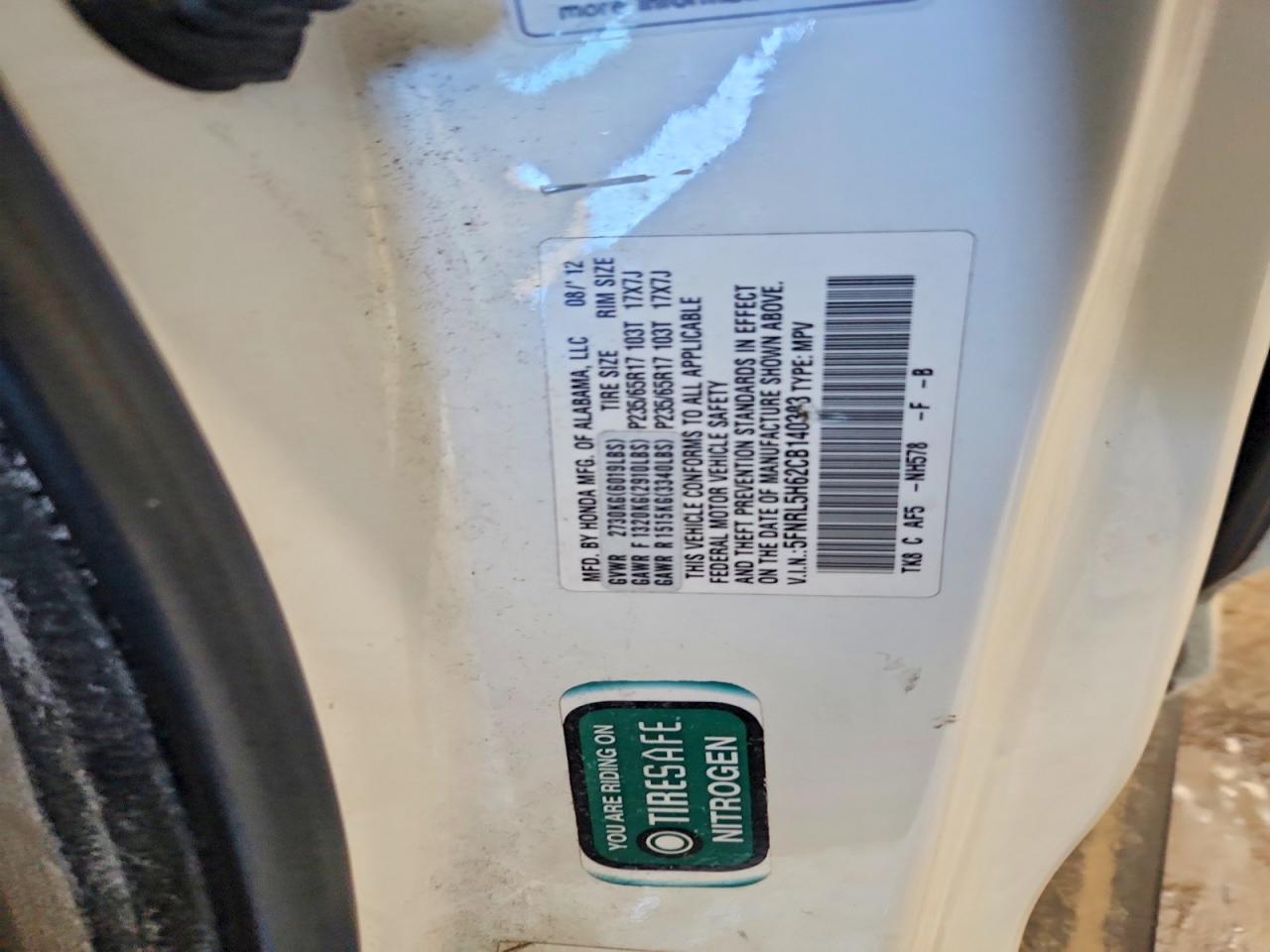 2012 Honda Odyssey Exl White vin: 5FNRL5H62CB140383