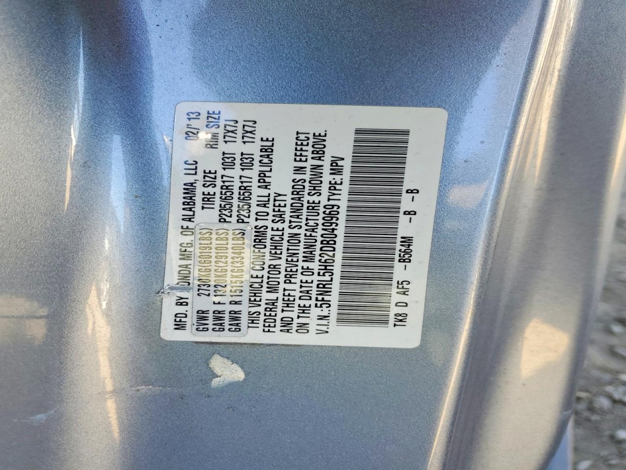 2013 Honda Odyssey Exl Blue vin: 5FNRL5H62DB049969