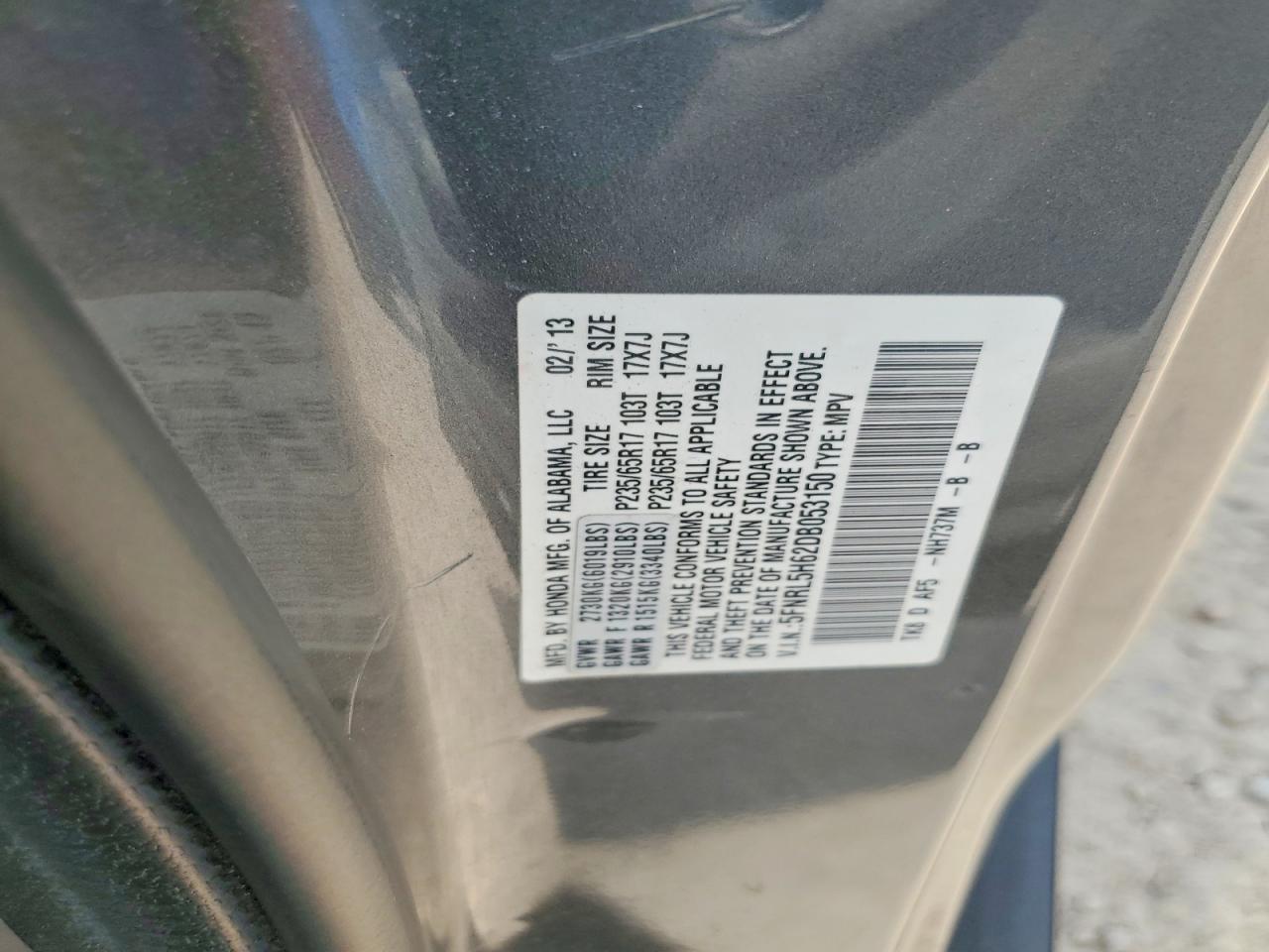 2013 Honda Odyssey Exl Gray vin: 5FNRL5H62DB053150