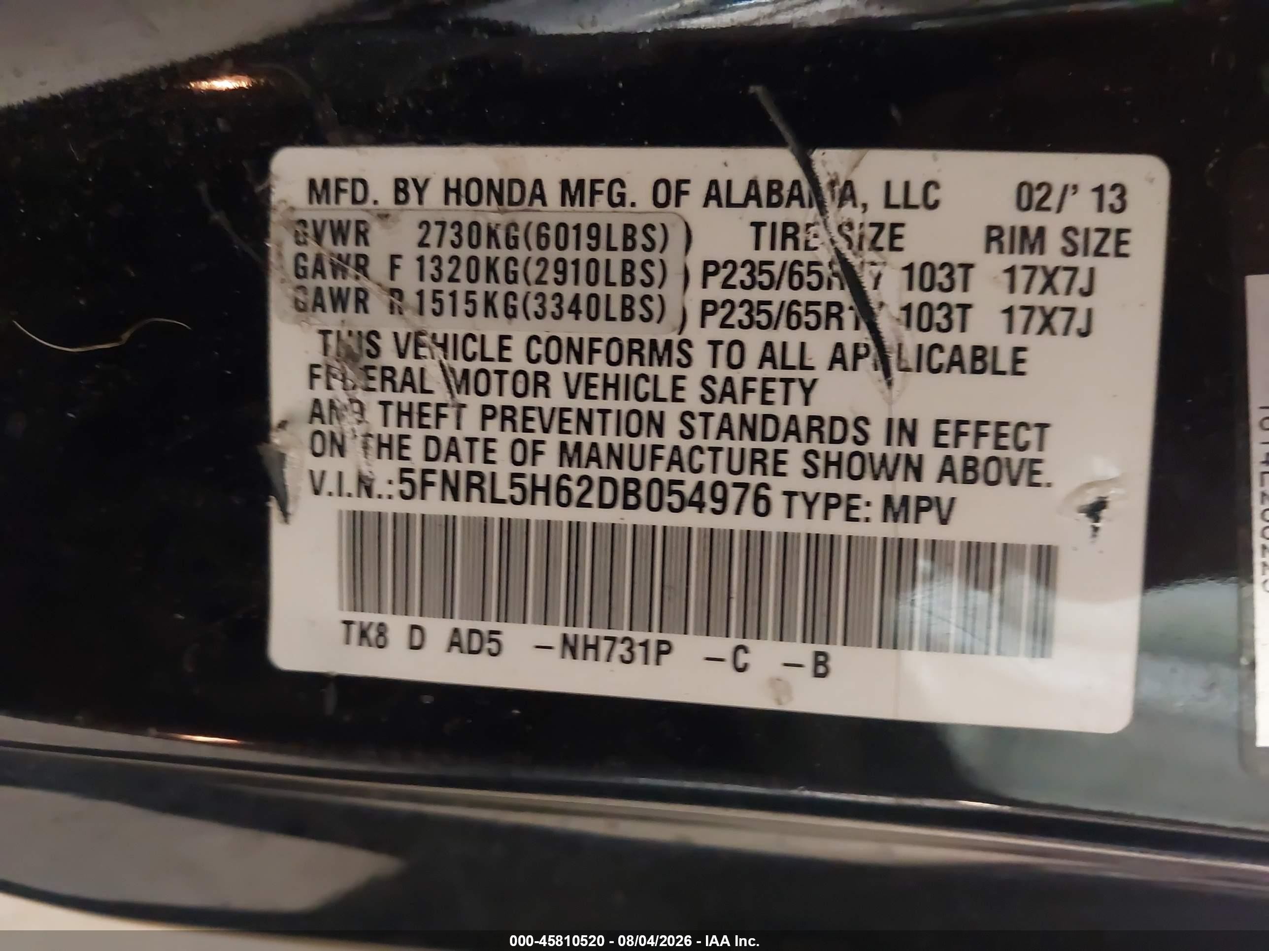 2013 Honda Odyssey Ex-l Black vin: 5FNRL5H62DB054976