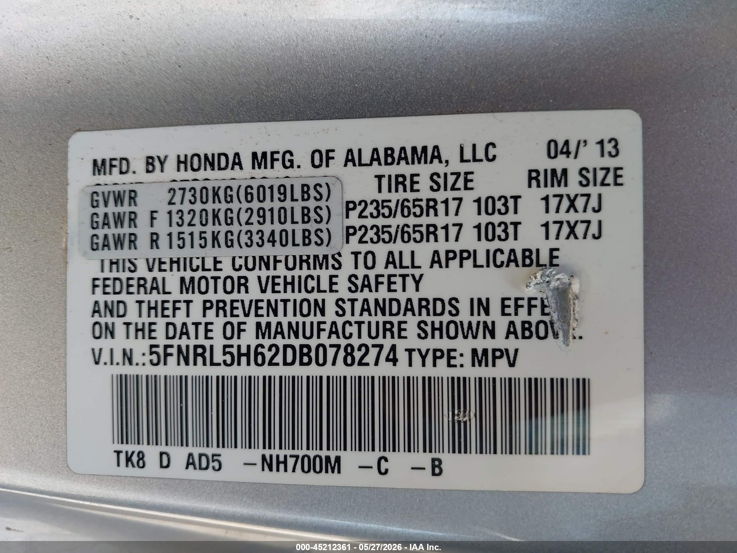 2013 Honda Odyssey Ex-l Silver vin: 5FNRL5H62DB078274
