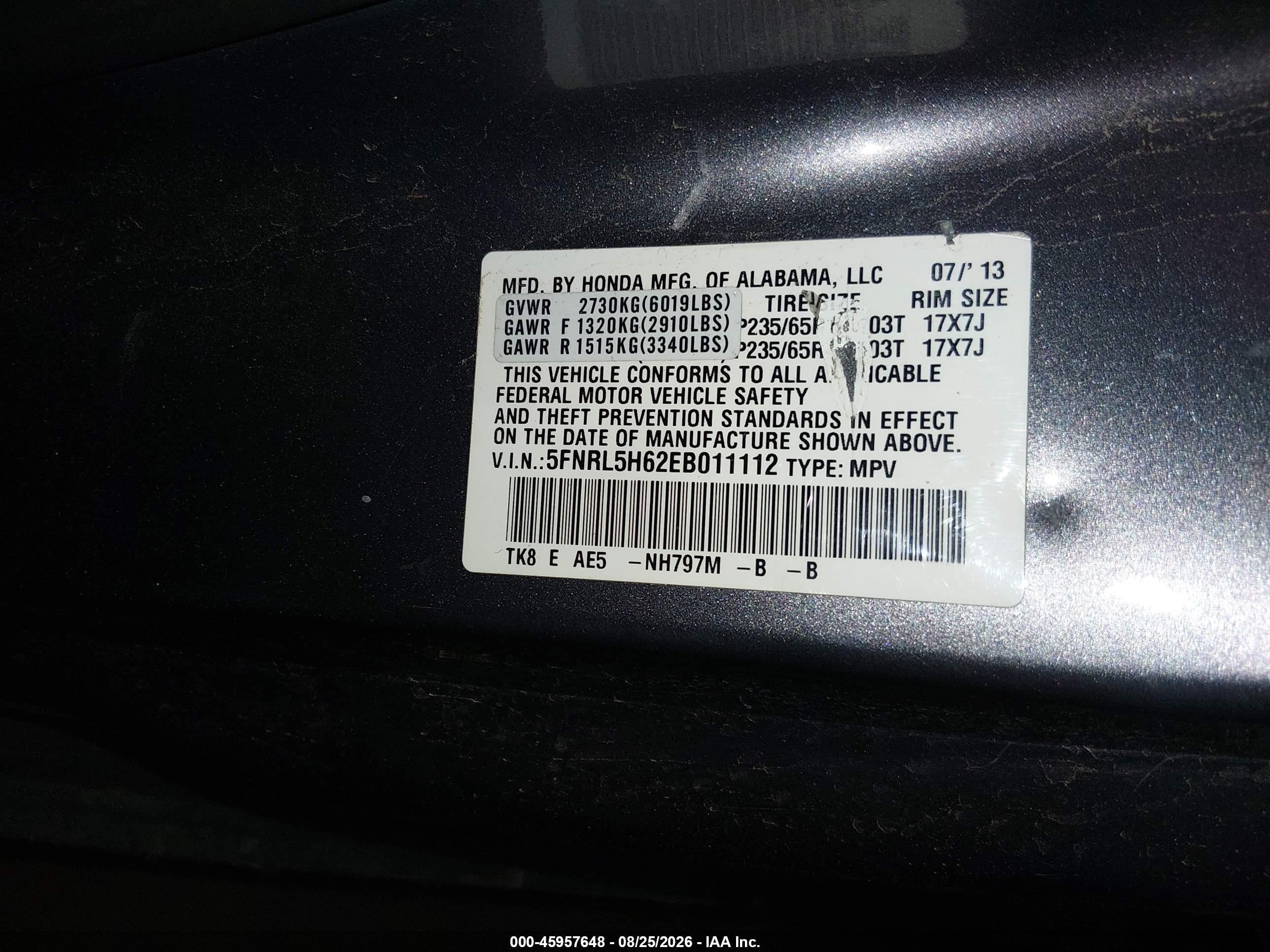 2014 Honda Odyssey Ex-l Gray vin: 5FNRL5H62EB011112