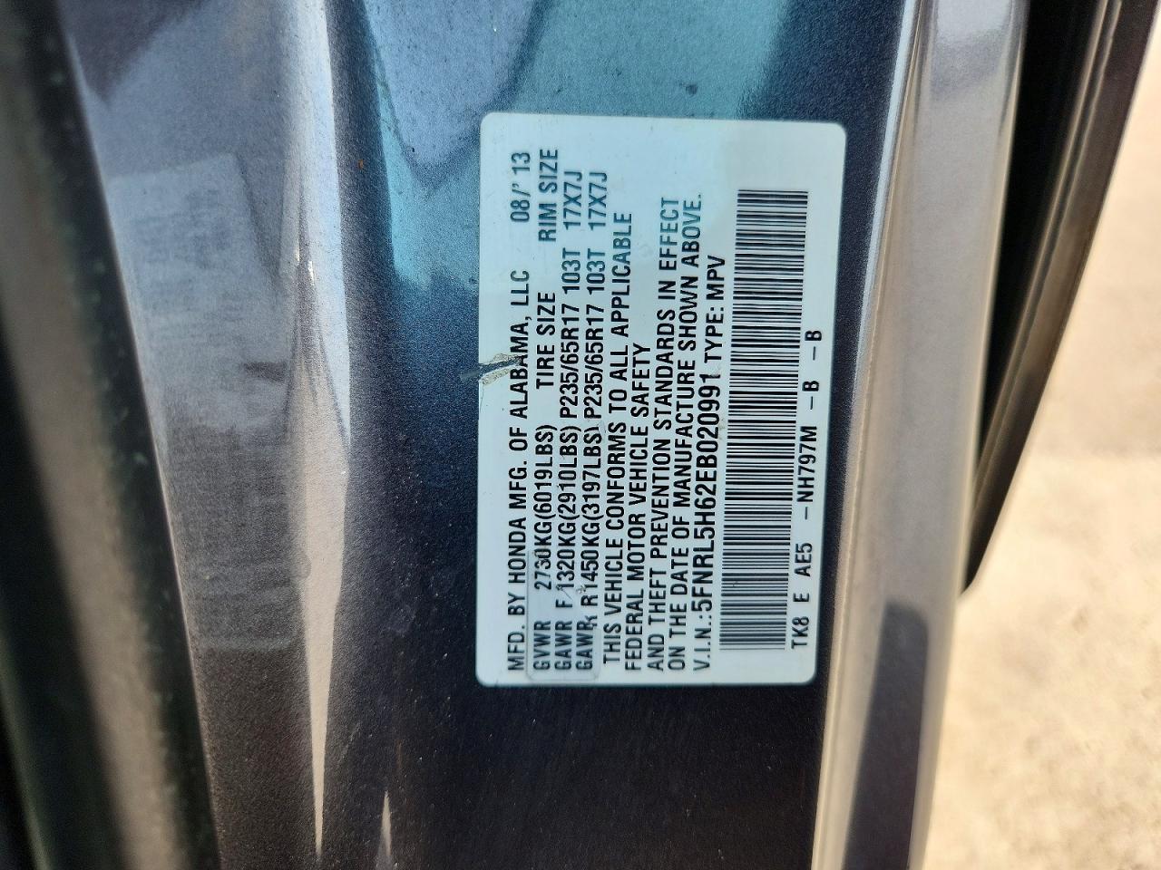 2014 Honda Odyssey Exl Charcoal vin: 5FNRL5H62EB020991