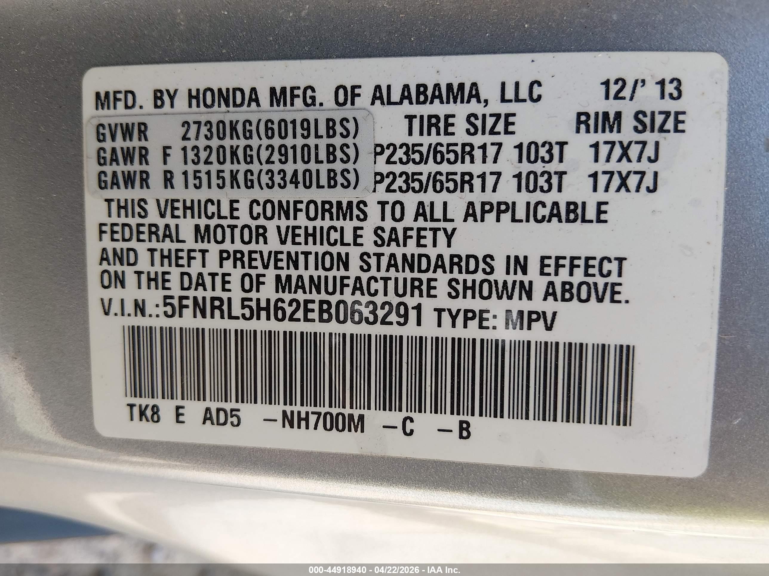2014 Honda Odyssey Ex-l Silver vin: 5FNRL5H62EB063291