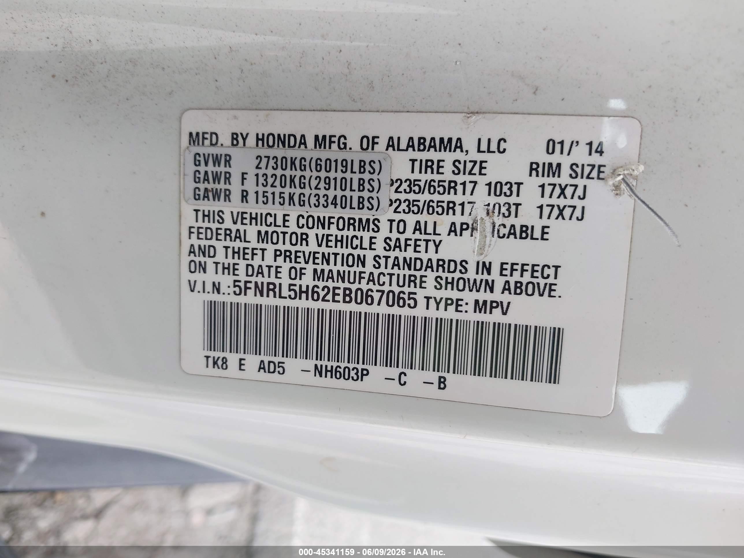 2014 Honda Odyssey Ex-l White vin: 5FNRL5H62EB067065