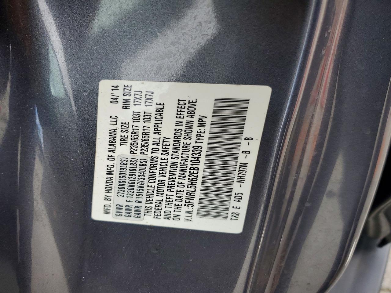 2014 Honda Odyssey Exl Silver vin: 5FNRL5H62EB104339