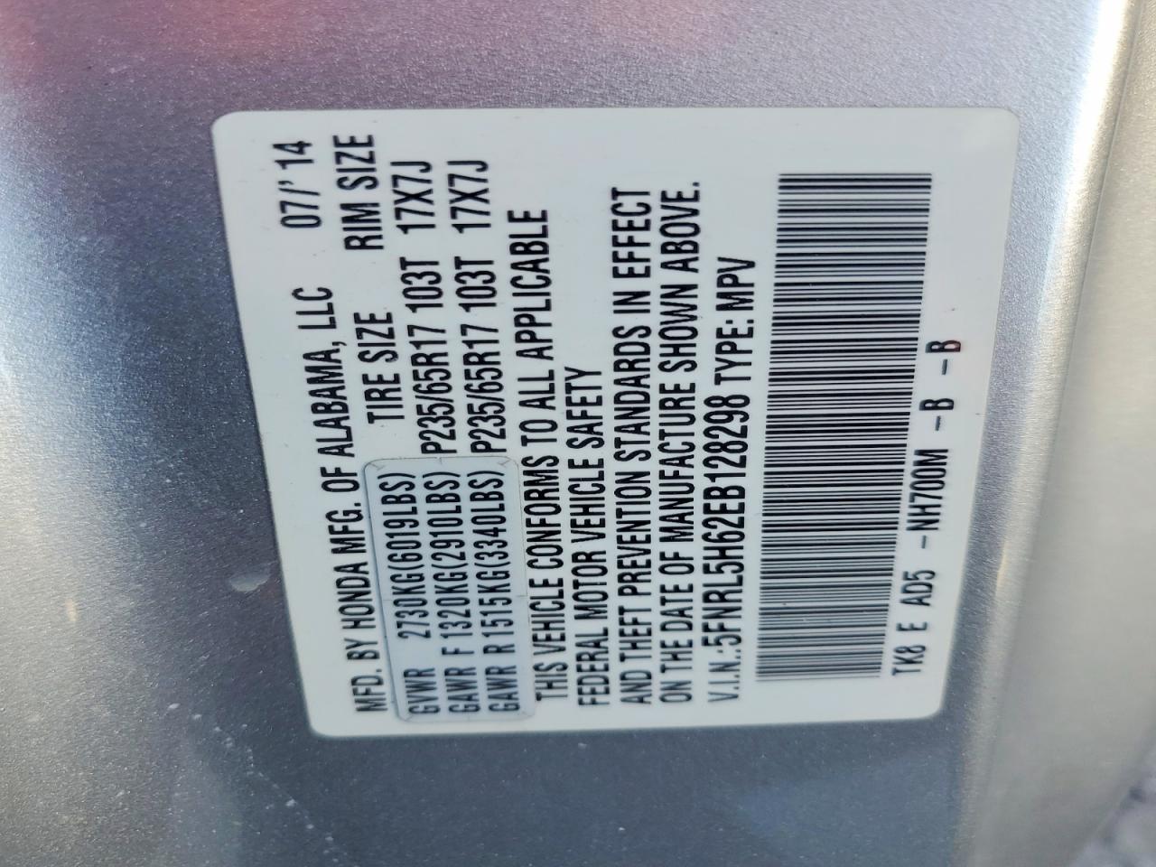 2014 Honda Odyssey Exl Silver vin: 5FNRL5H62EB128298