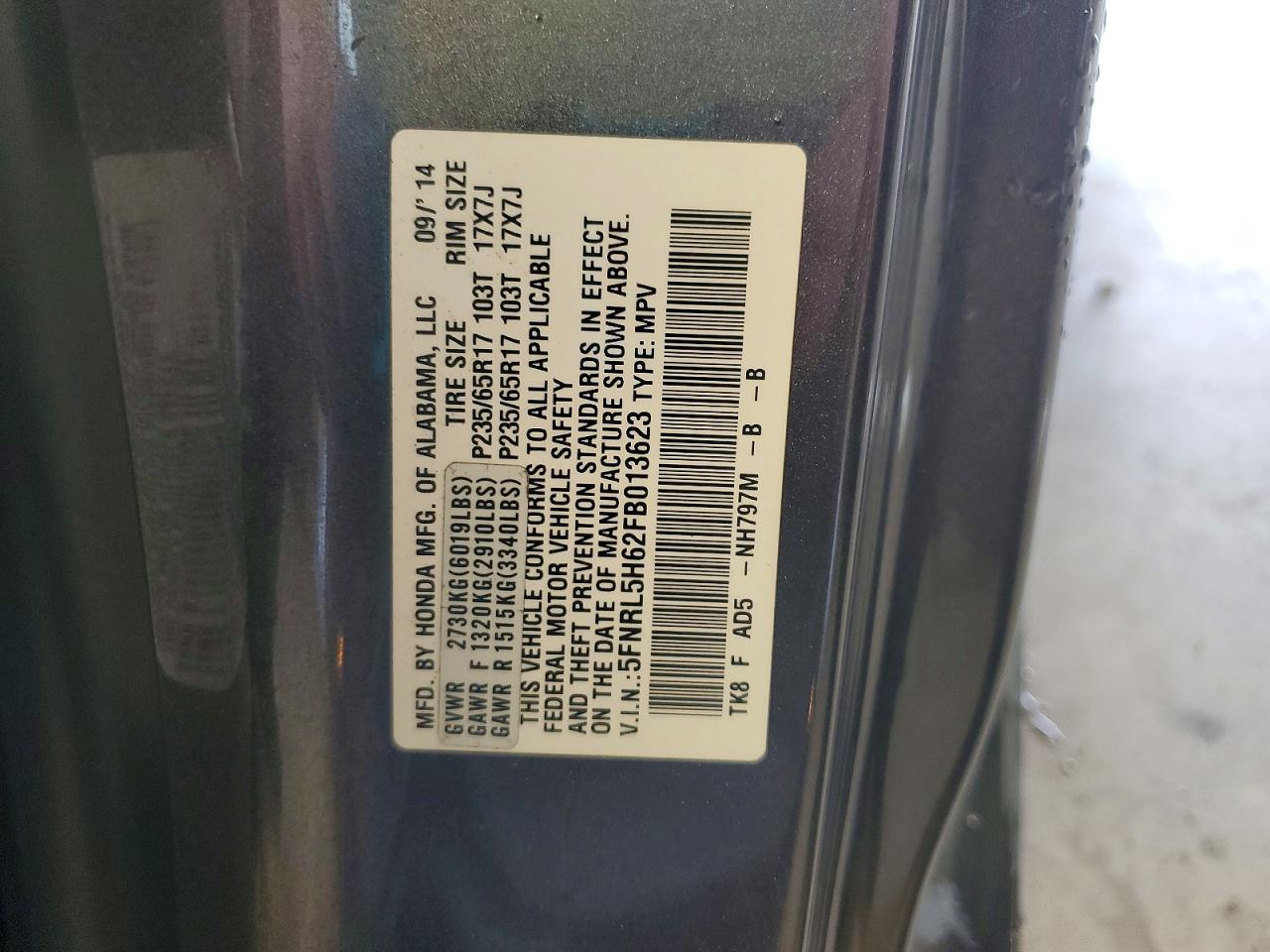 2015 Honda Odyssey Exl Gray vin: 5FNRL5H62FB013623