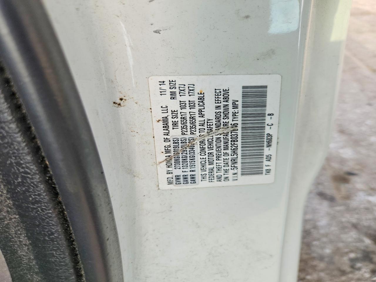 2015 Honda Odyssey Exl White vin: 5FNRL5H62FB037646