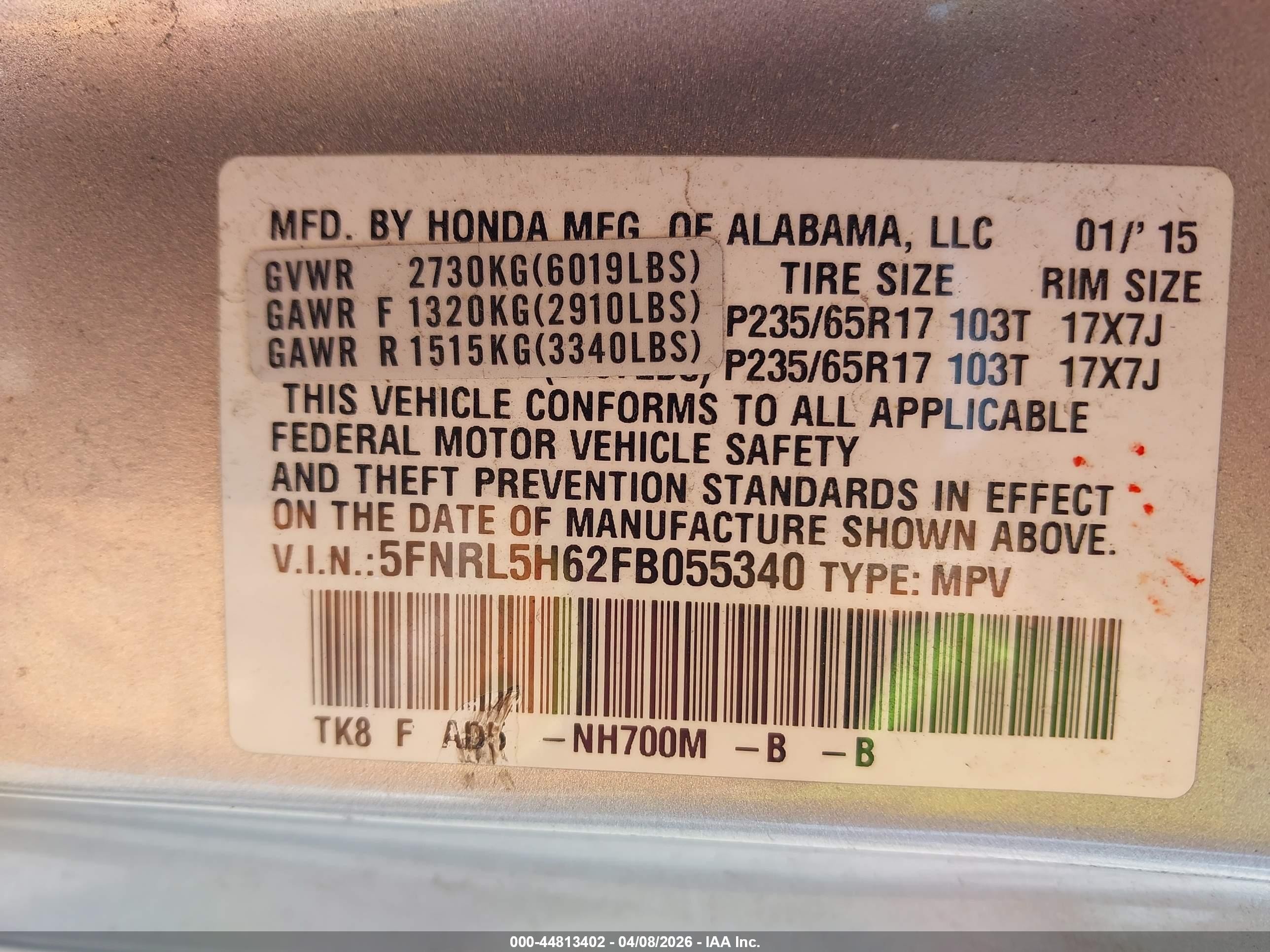 2015 Honda Odyssey Ex-l Silver vin: 5FNRL5H62FB055340