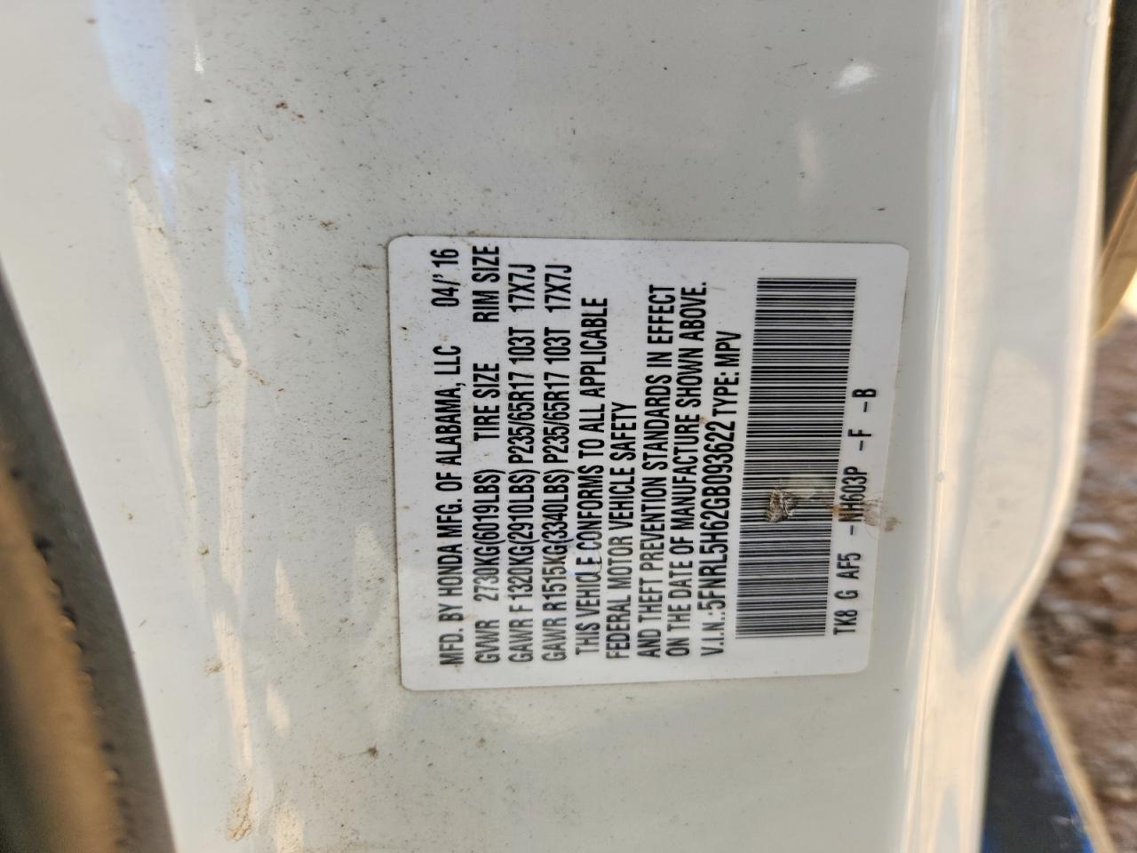 2016 Honda Odyssey Exl White vin: 5FNRL5H62GB093622