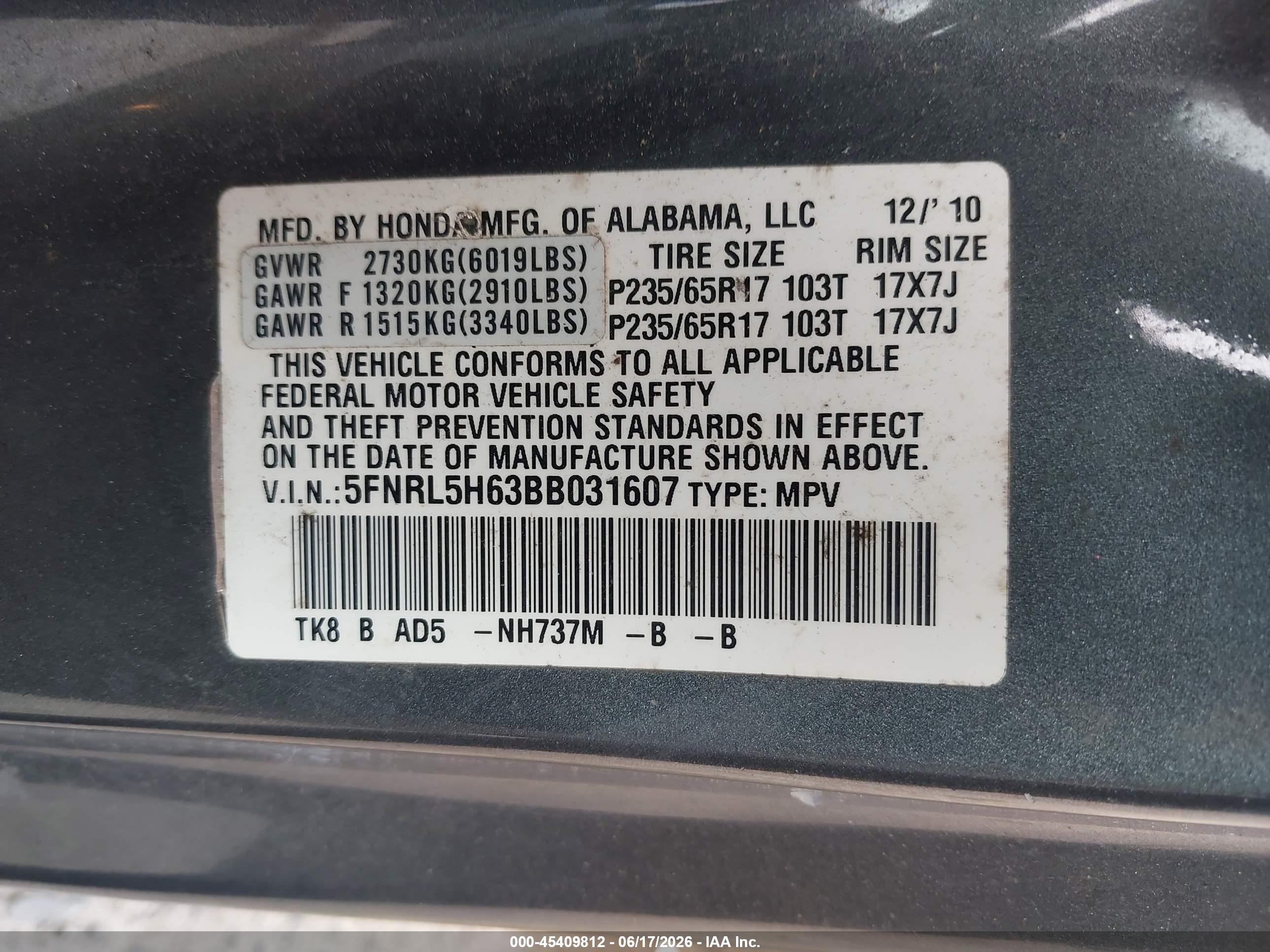 2011 Honda Odyssey Ex-l Gray vin: 5FNRL5H63BB031607