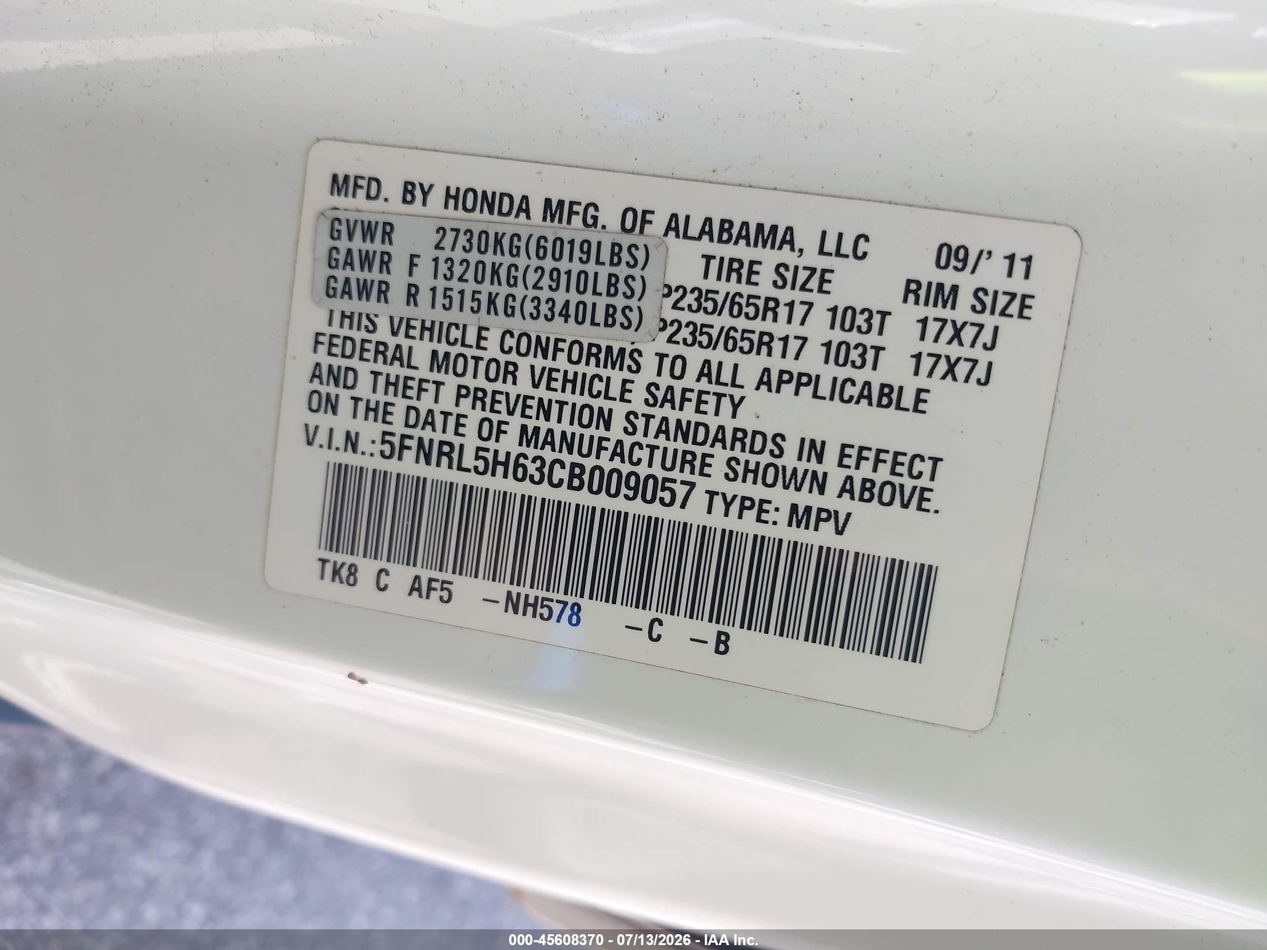 2012 Honda Odyssey Ex-l White vin: 5FNRL5H63CB009057