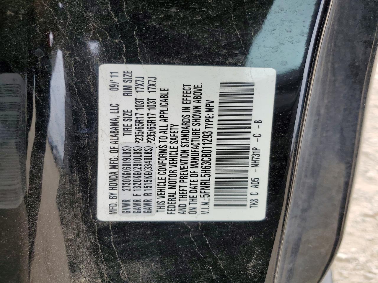 2012 Honda Odyssey Exl Black vin: 5FNRL5H63CB011293
