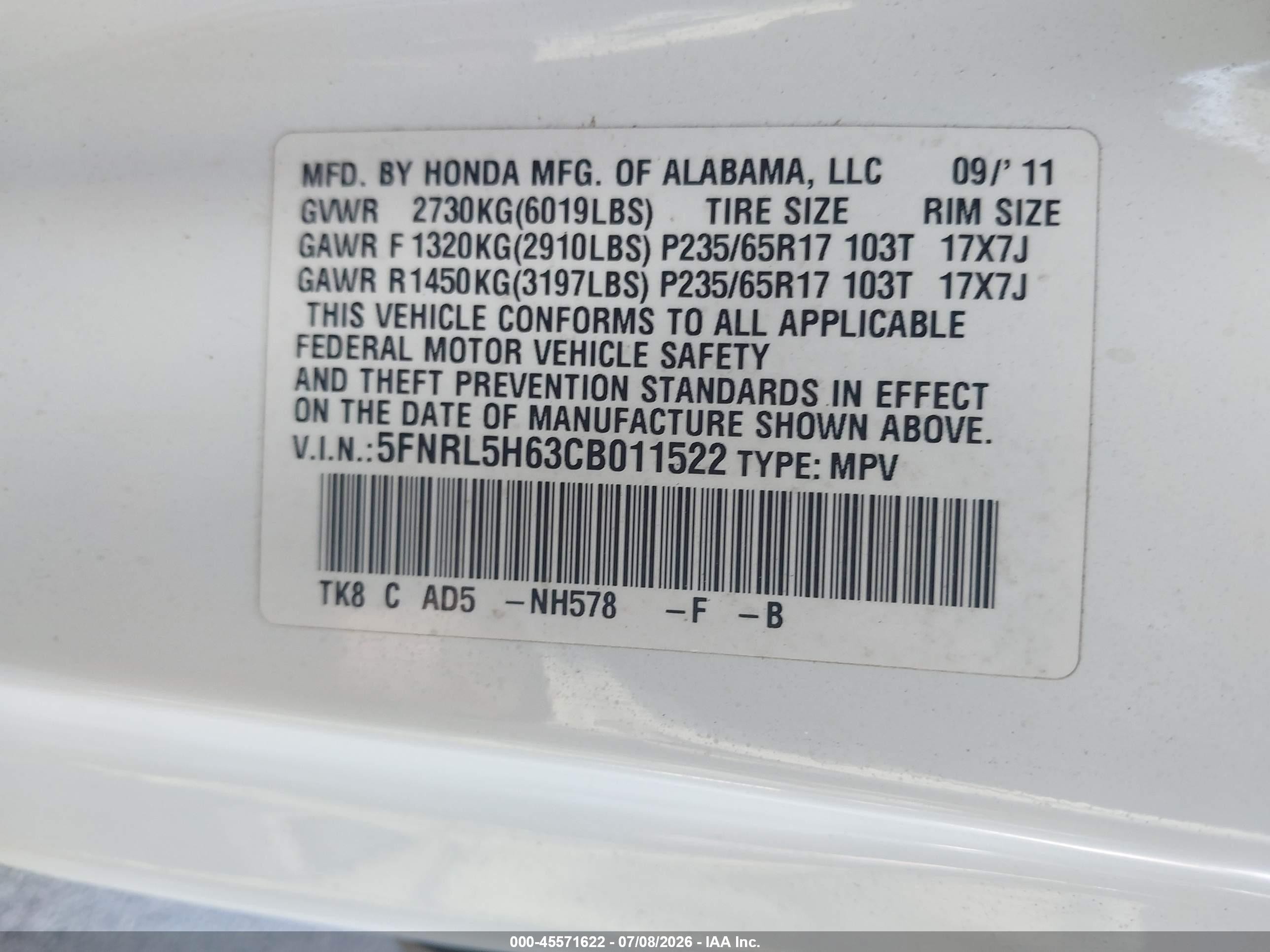 2012 Honda Odyssey Ex-l White vin: 5FNRL5H63CB011522
