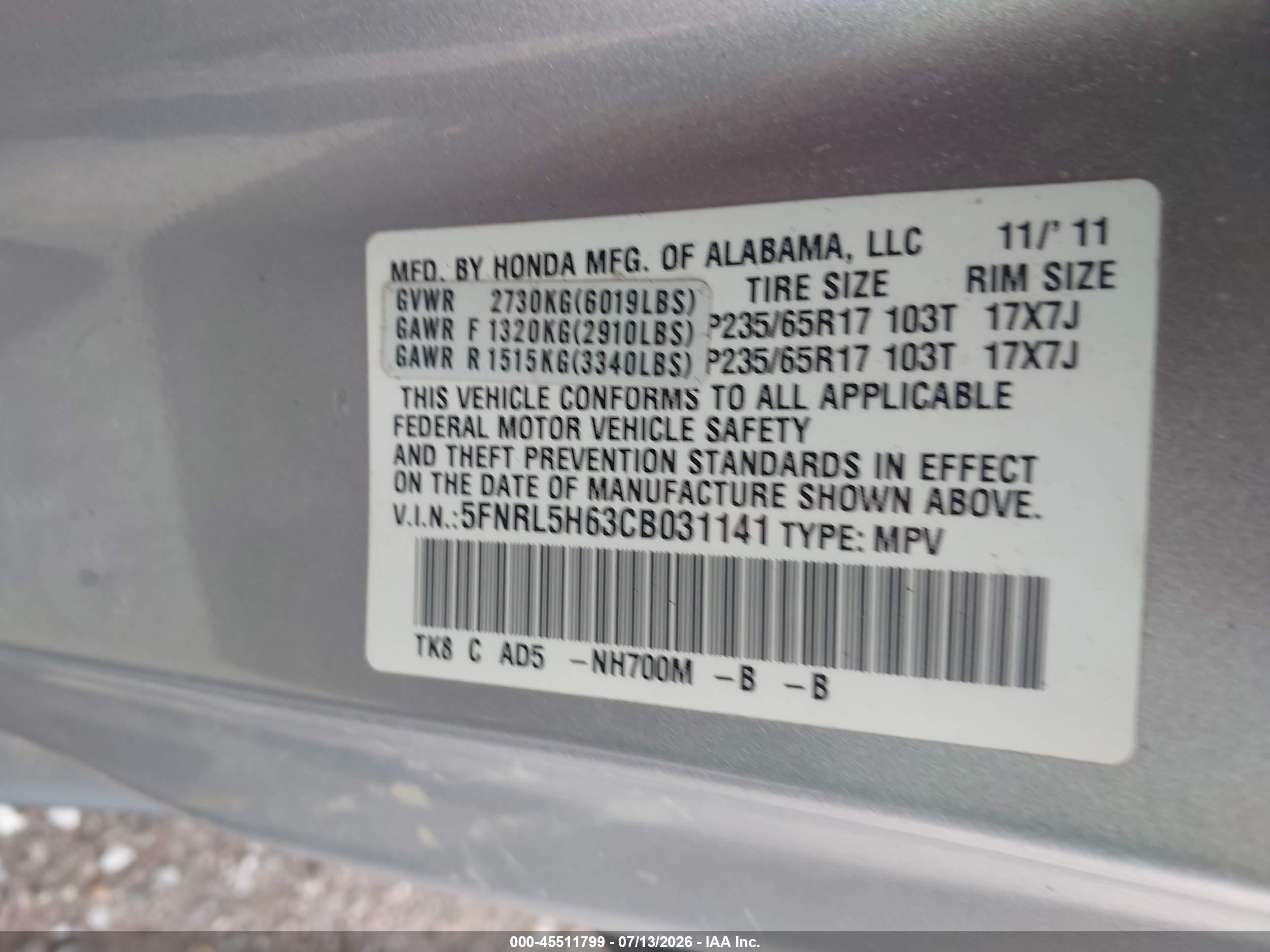 2012 Honda Odyssey Ex-l Серебряный vin: 5FNRL5H63CB031141