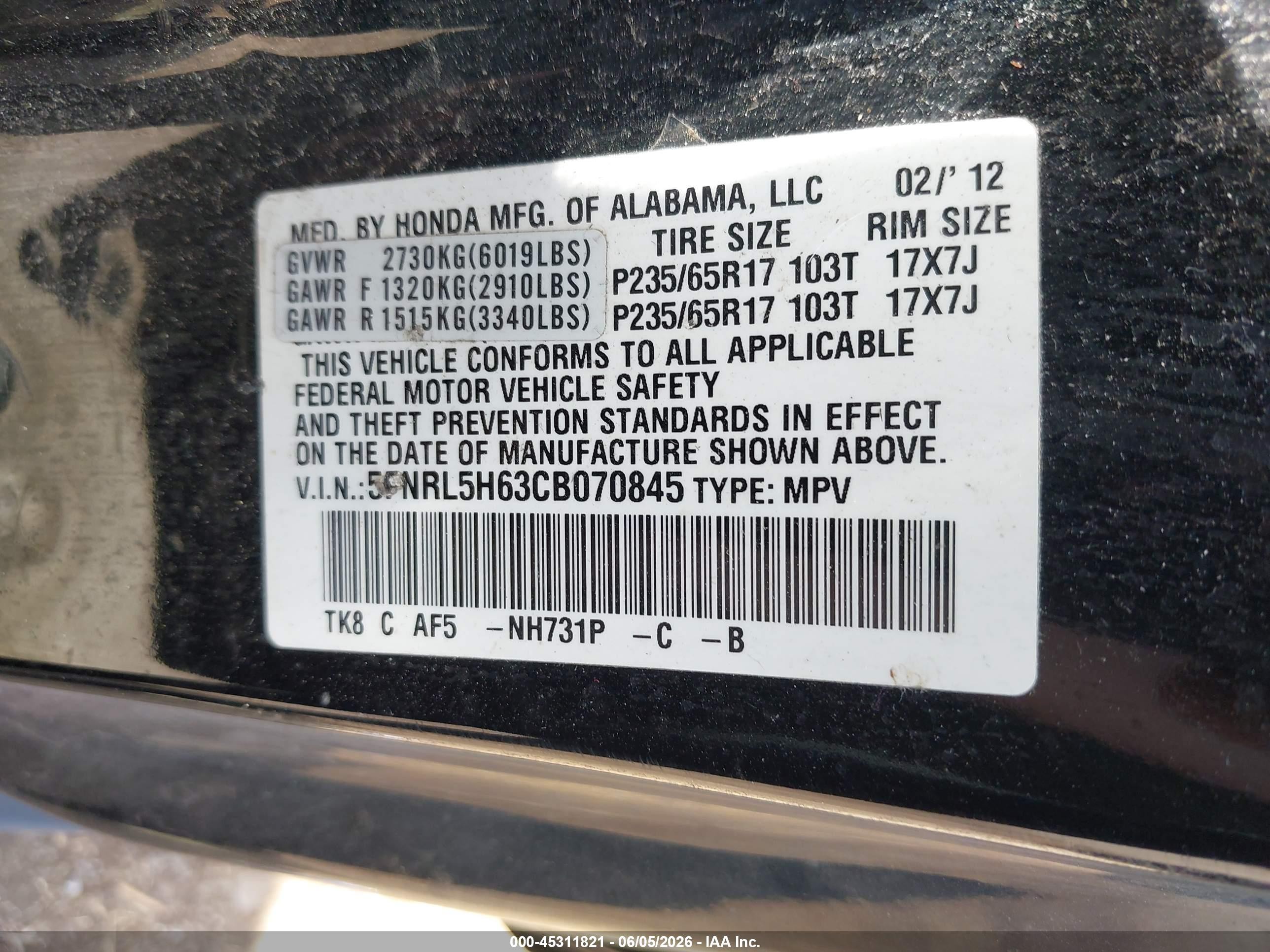 2012 Honda Odyssey Ex-l Black vin: 5FNRL5H63CB070845