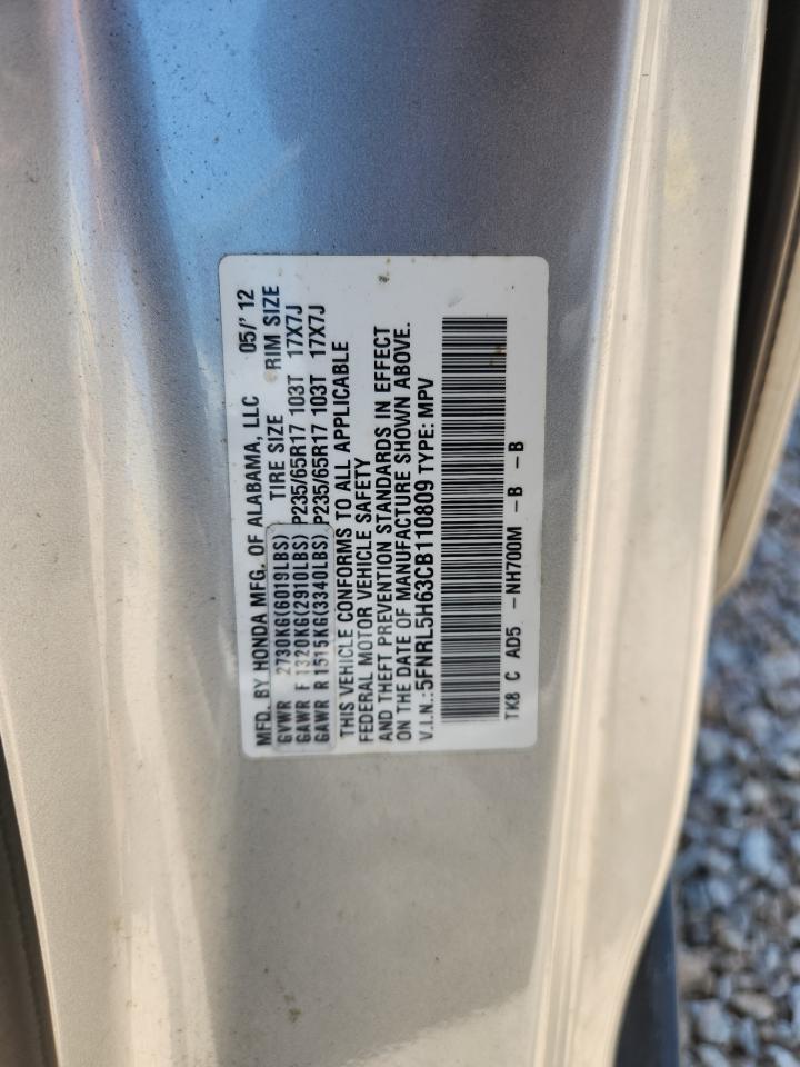 2012 Honda Odyssey Exl Silver vin: 5FNRL5H63CB110809