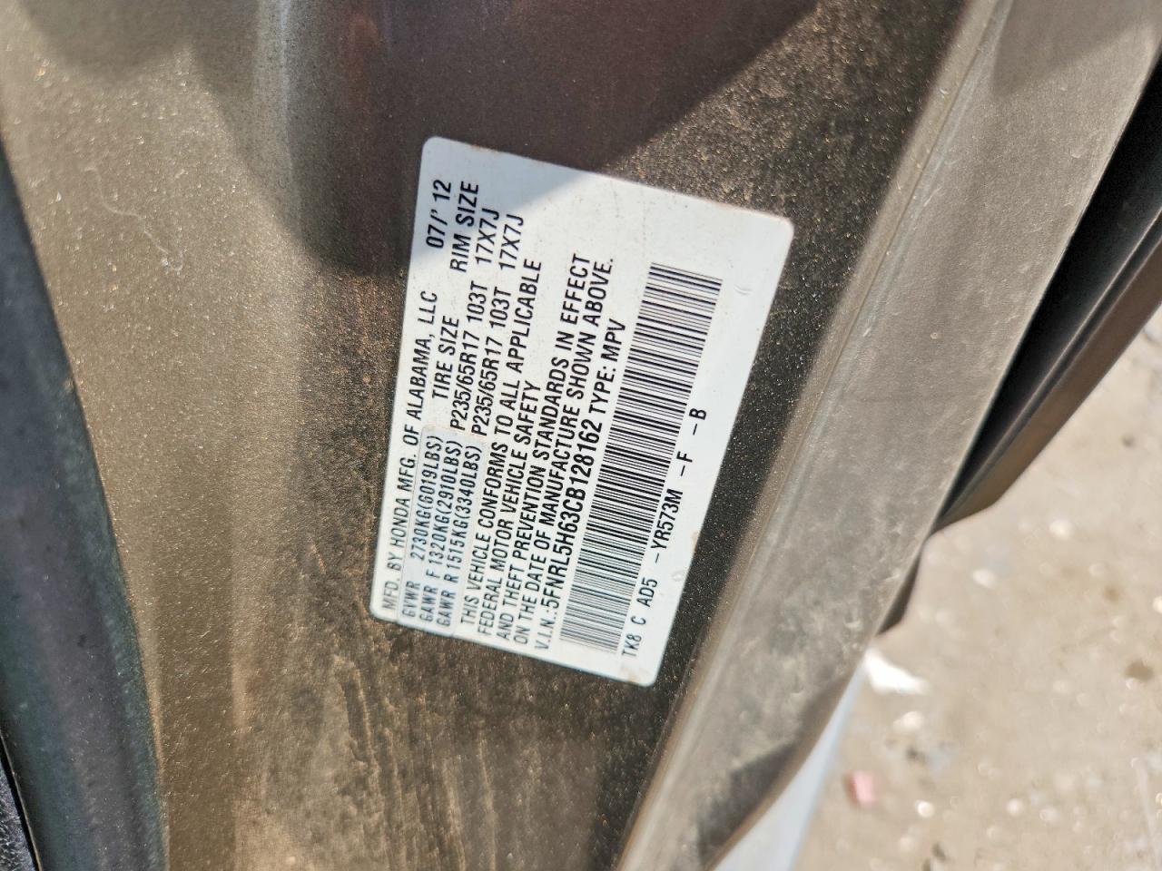 2012 Honda Odyssey Exl Gold vin: 5FNRL5H63CB128162
