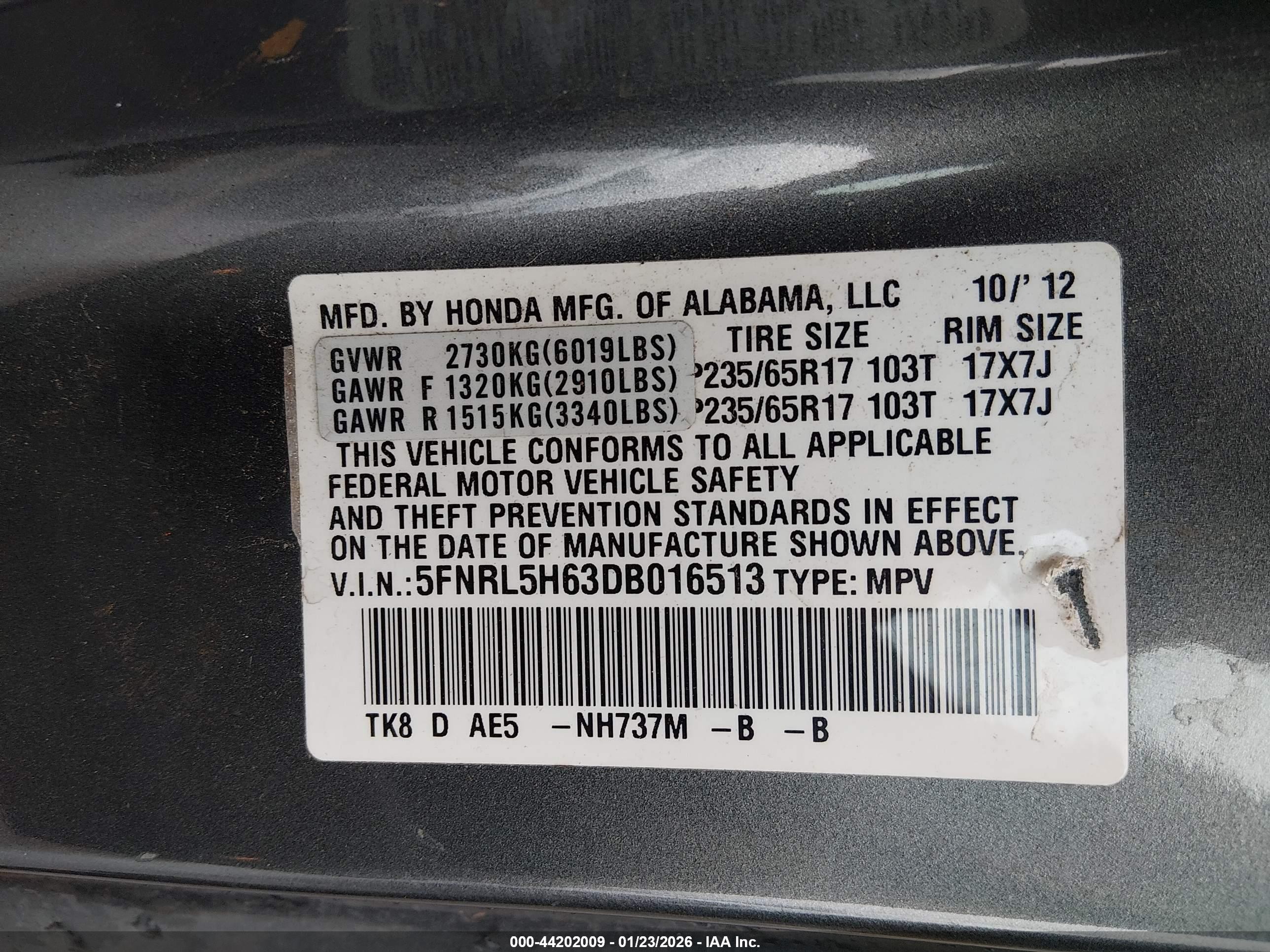 2013 Honda Odyssey Ex-l Gray vin: 5FNRL5H63DB016513
