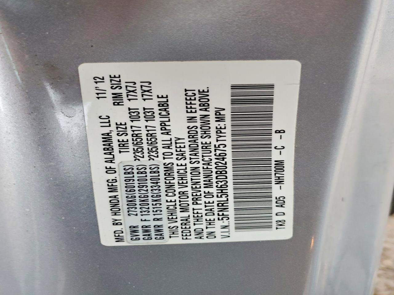 2013 Honda Odyssey Exl Silver vin: 5FNRL5H63DB024675