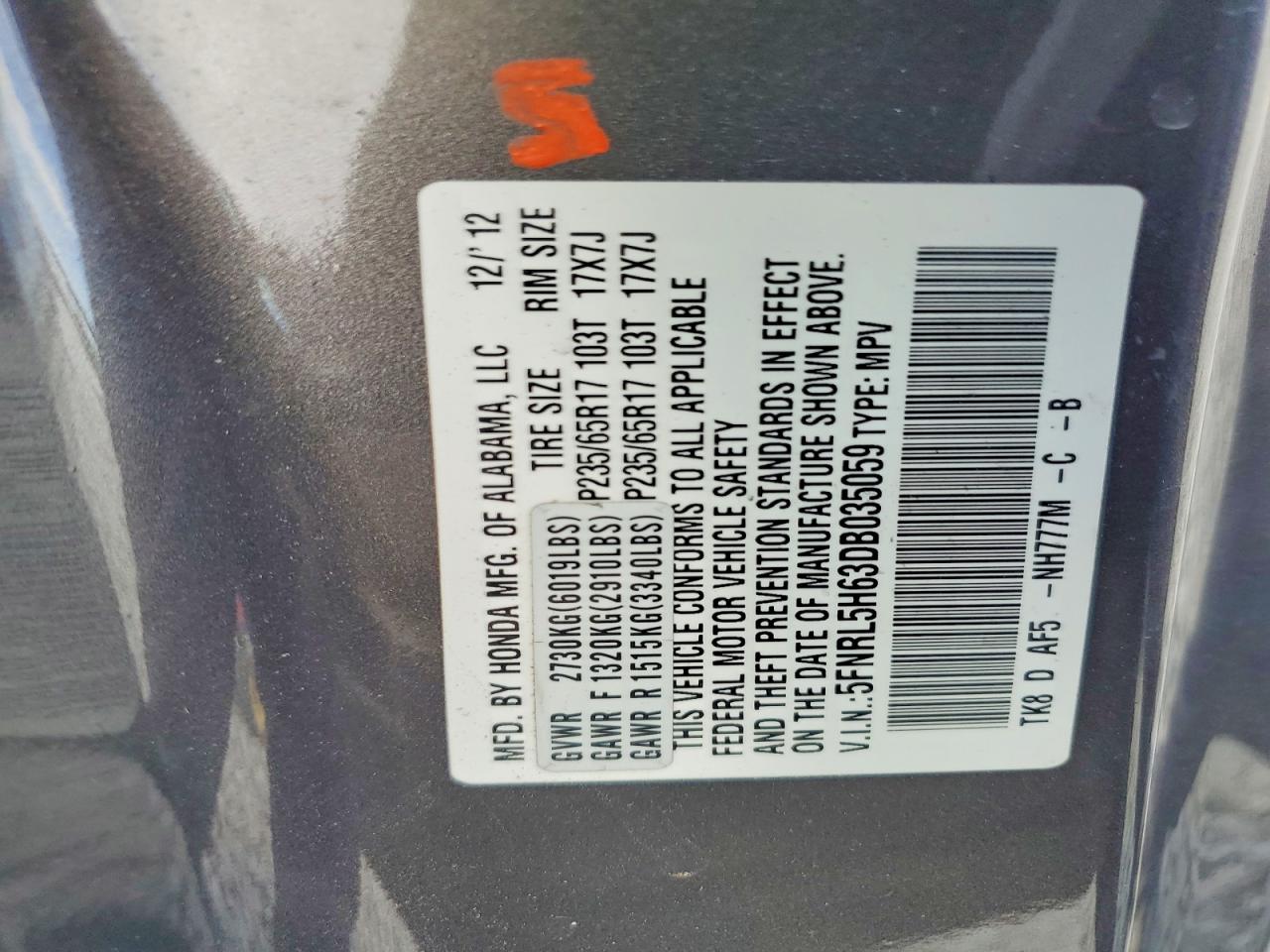 2013 Honda Odyssey Exl Gray vin: 5FNRL5H63DB035059